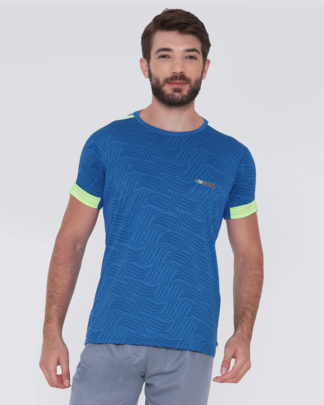 Camiseta Masculina Fitness Recorte Neon Azul