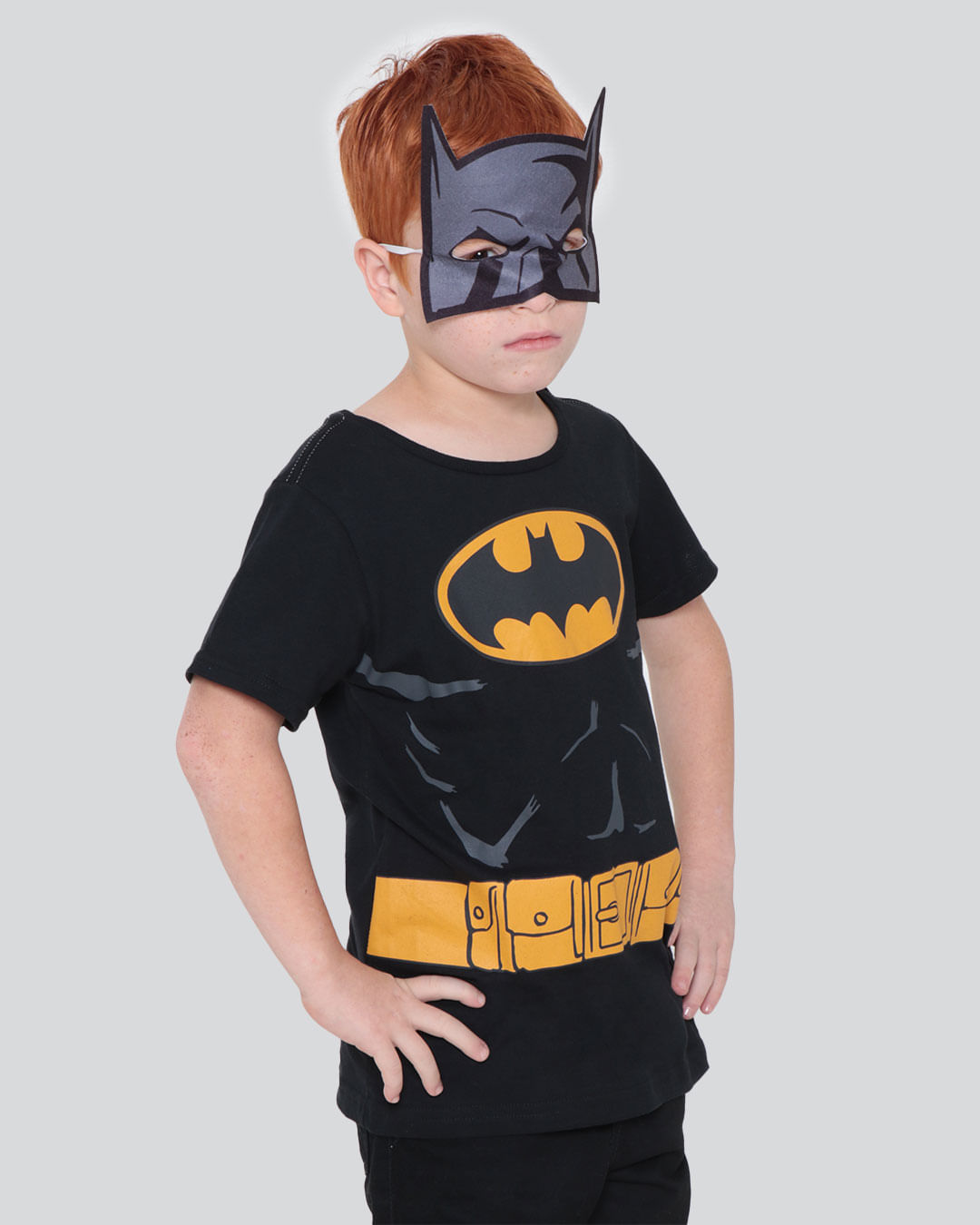 Camiseta Infantil Batman Brinde Máscara Liga da Justiça Preta