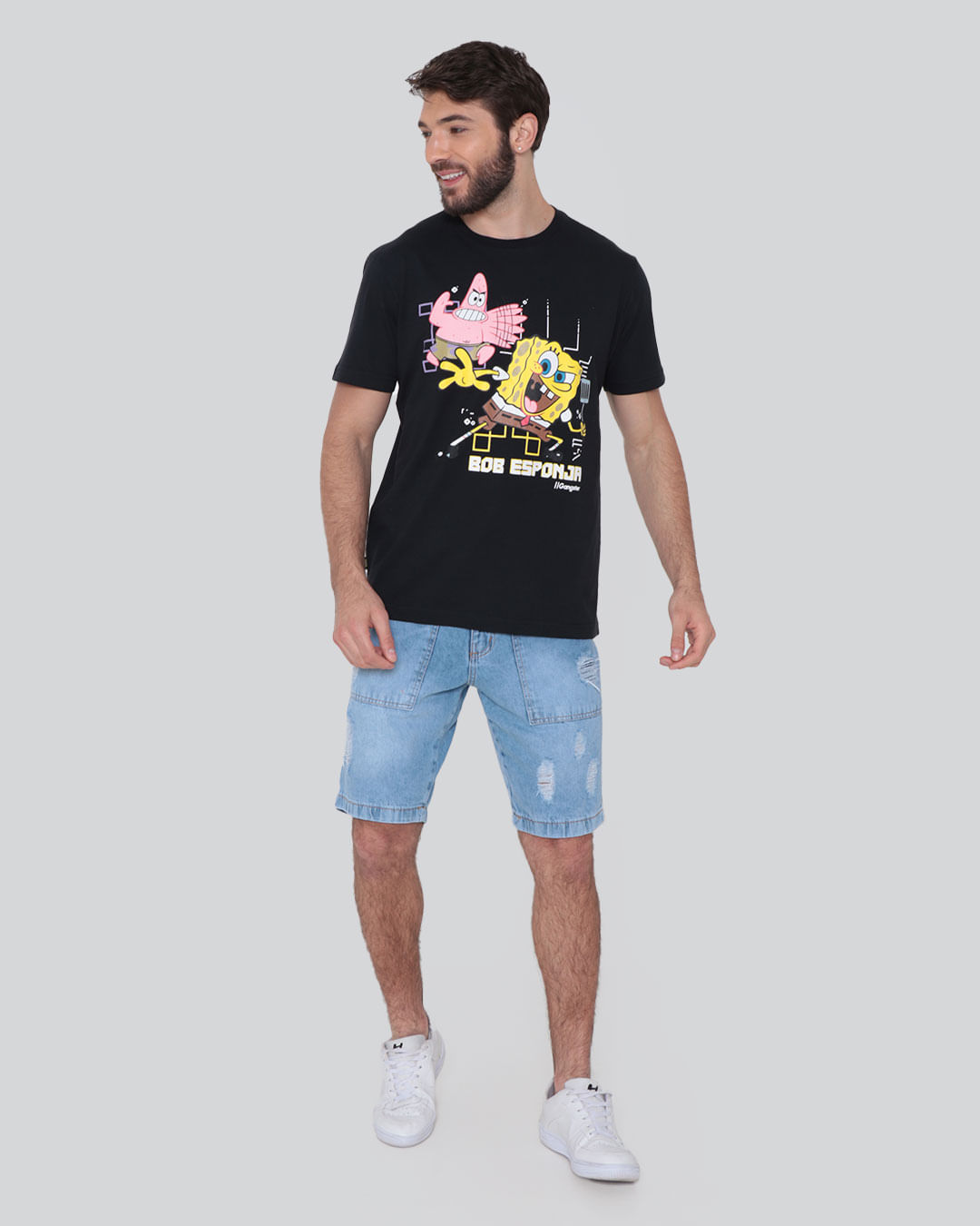 Camiseta Masculina Estampa Bob Esponja Gangster Preta