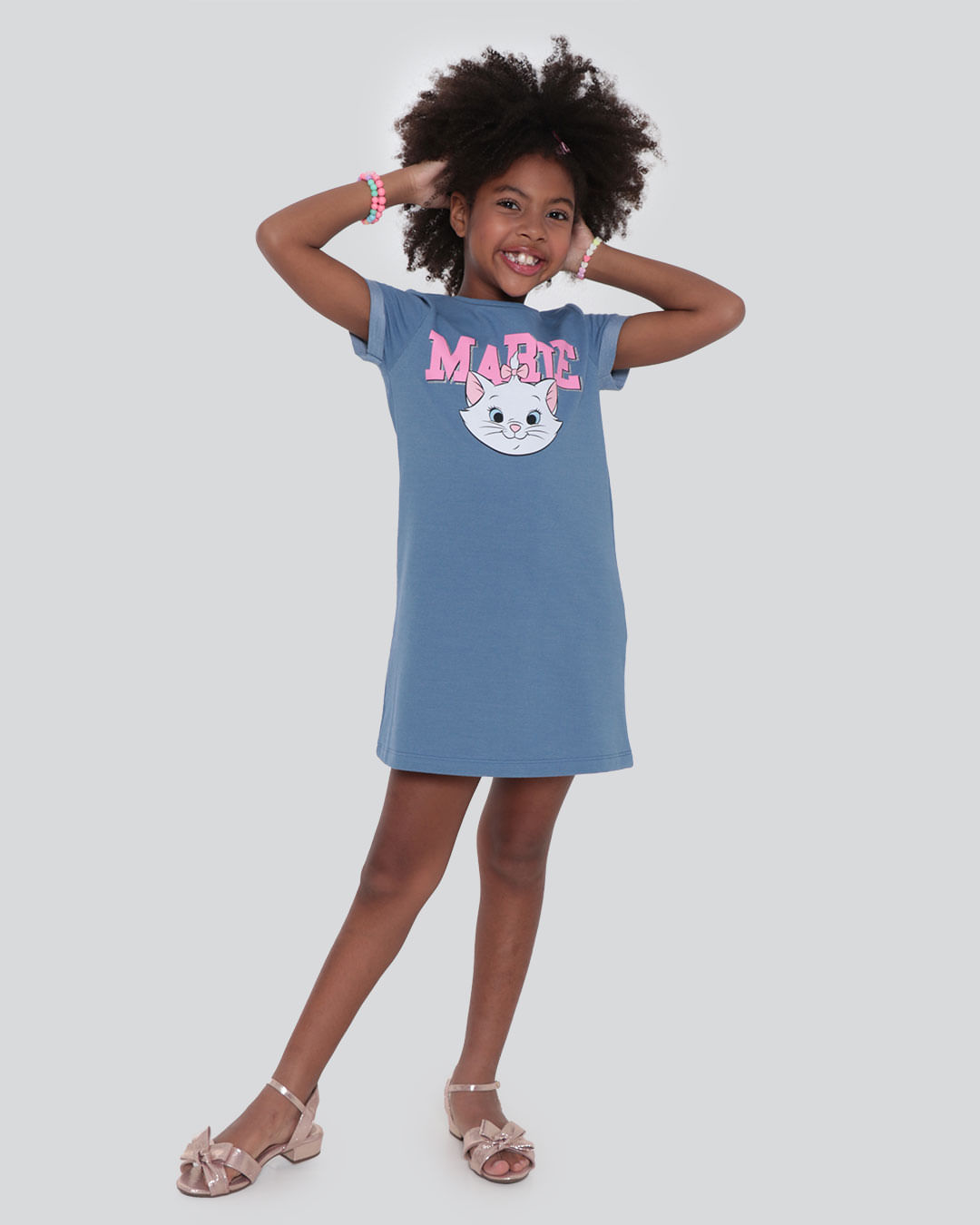 Vestido Infantil Estampa Gata Marie Disney Azul