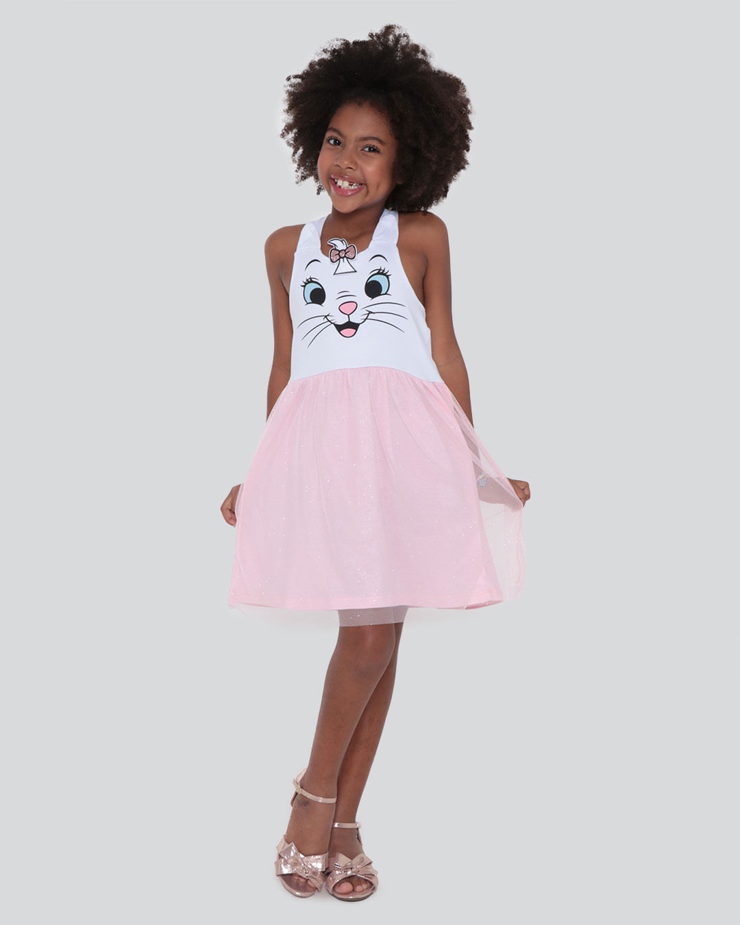 Vestido Infantil Tule Estampa Interativa Marie Disney Branco