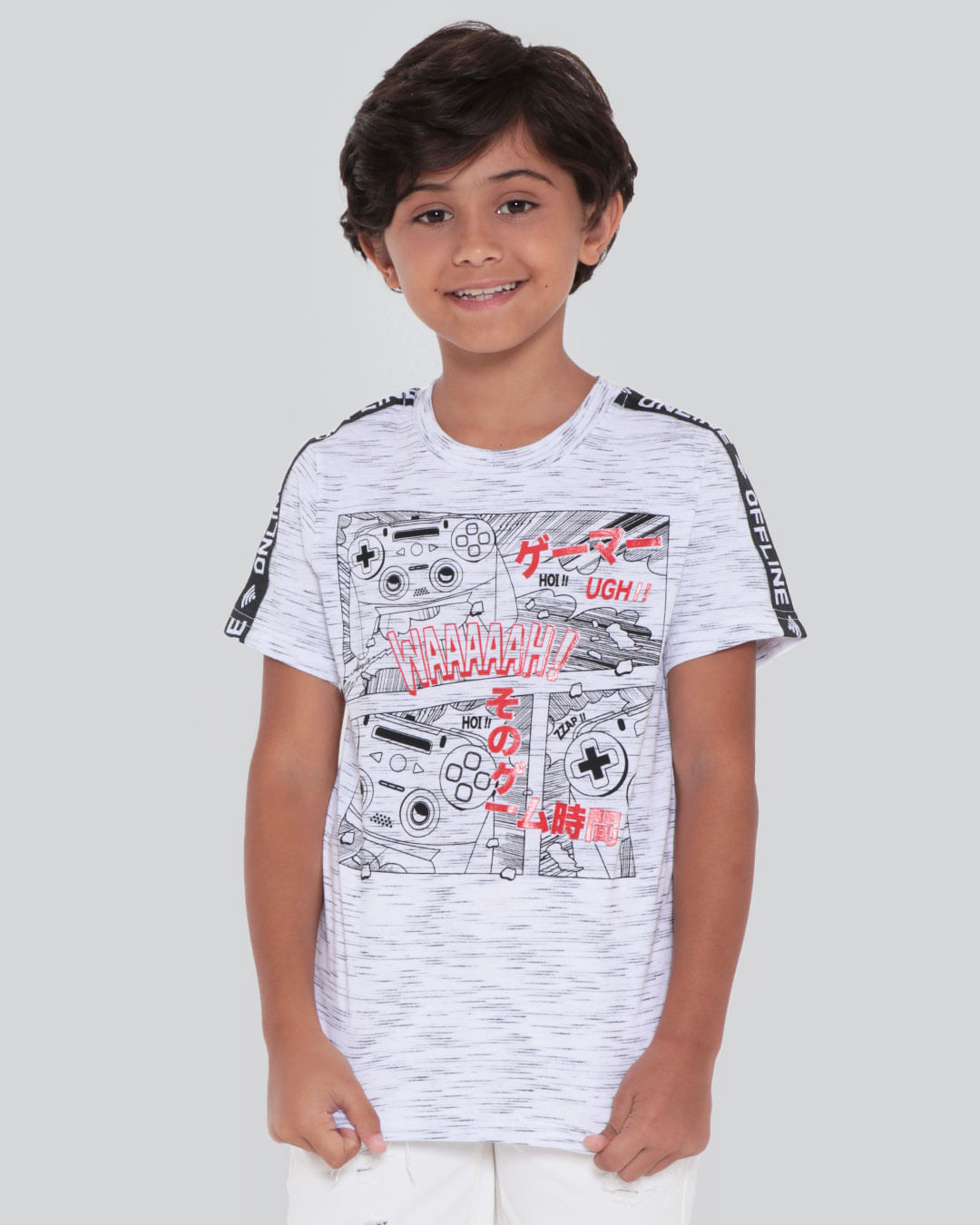 Camiseta Infantil Estampa Game Flamê Branca