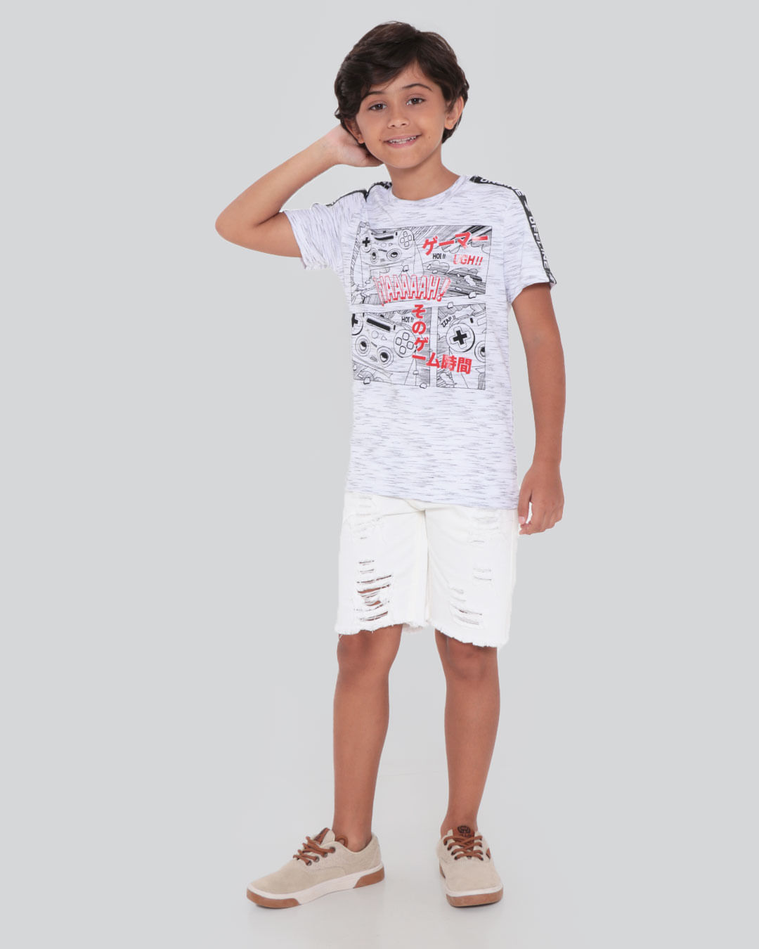 Camiseta Infantil Estampa Game Flamê Branca