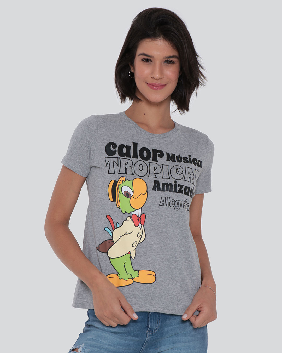 Camiseta Feminina Zé Carioca Disney Cinza