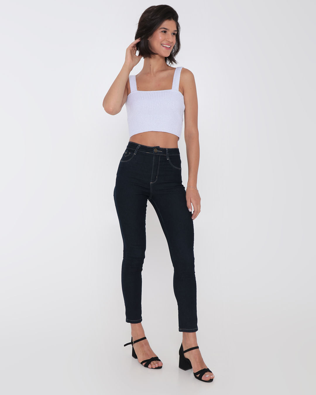 Regata Cropped Feminina Tricô Lurex Branco