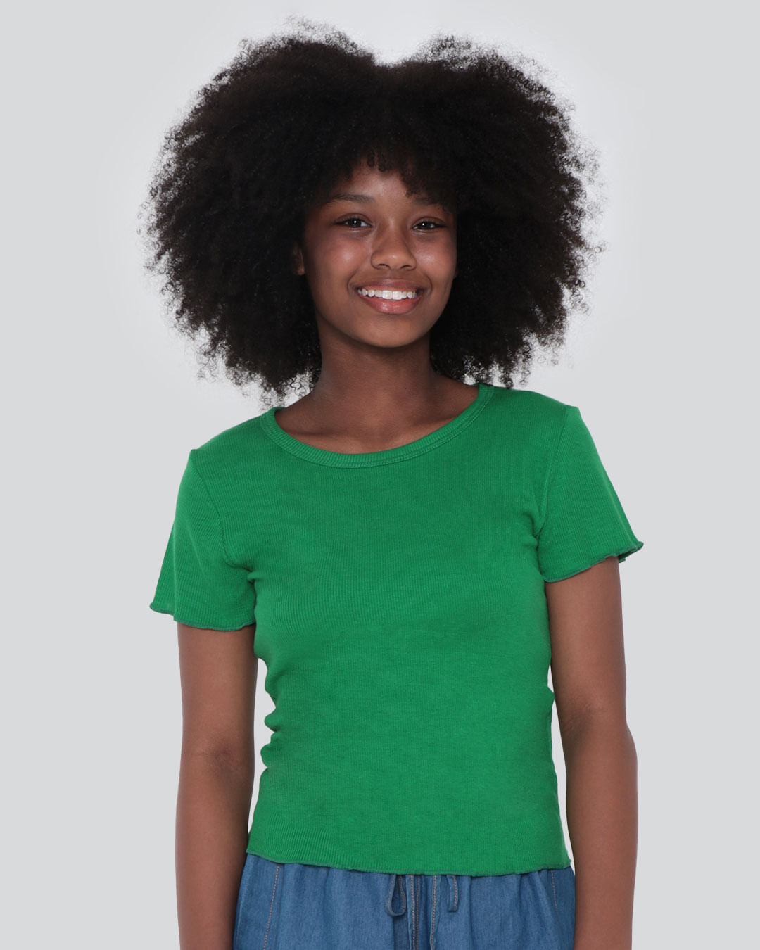 Blusa Juvenil Básica Canelada Frufru Verde