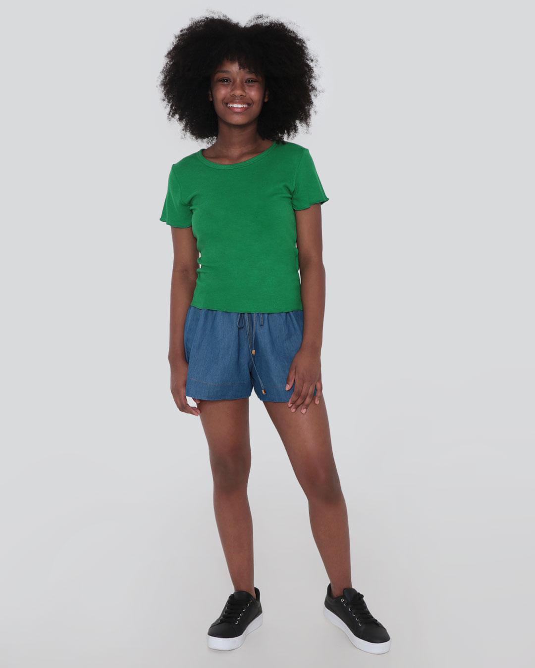 Blusa Juvenil Básica Canelada Frufru Verde