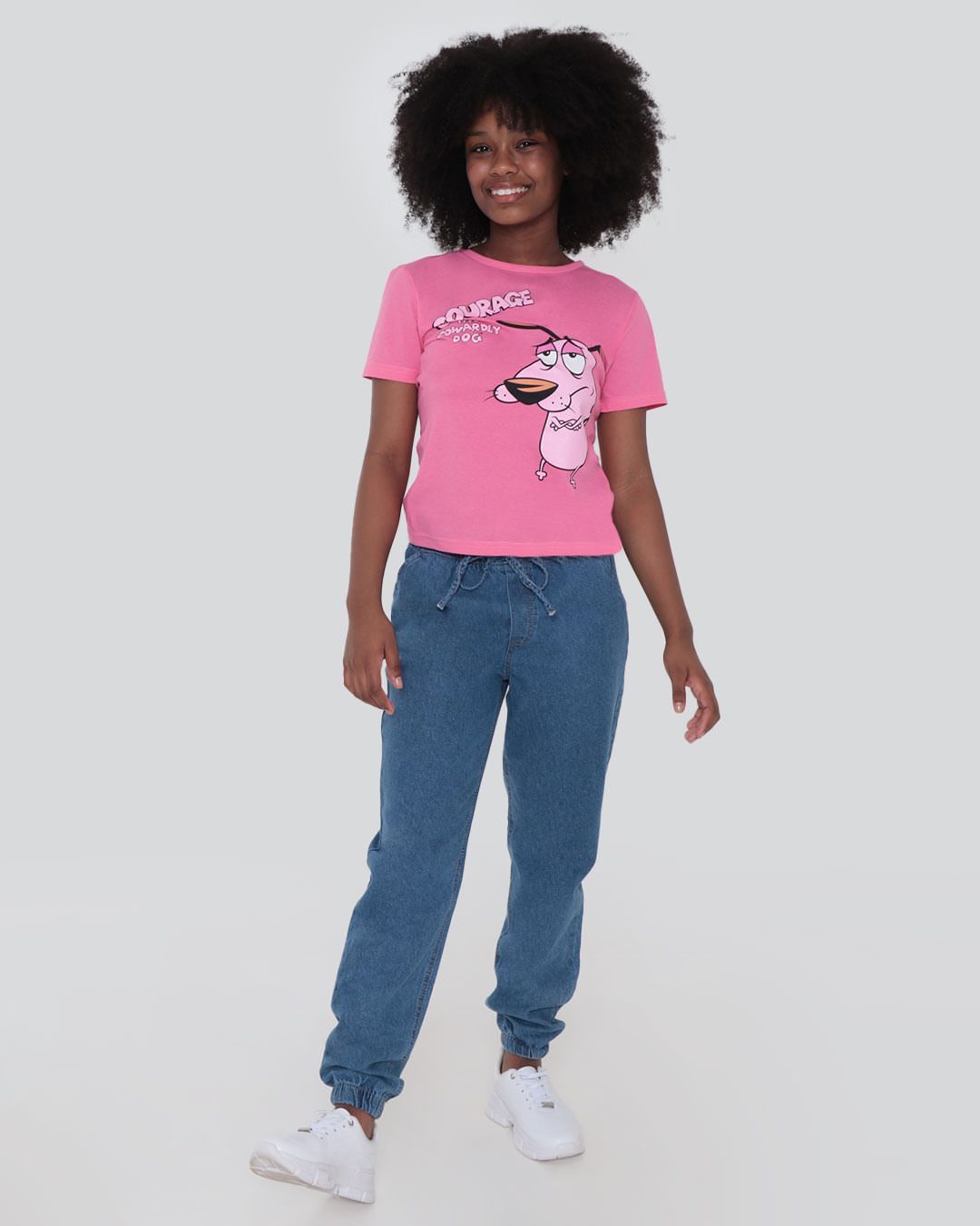 Camiseta Juvenil Estampa Coragem Cartoon Network Rosa