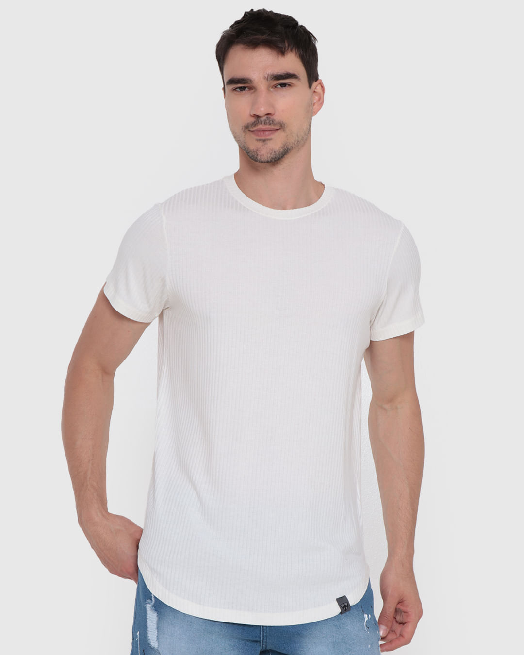 Camiseta Masculina Canelada Longline Off White
