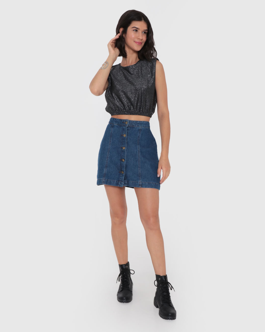 Regata Cropped Feminina Lurex Preto