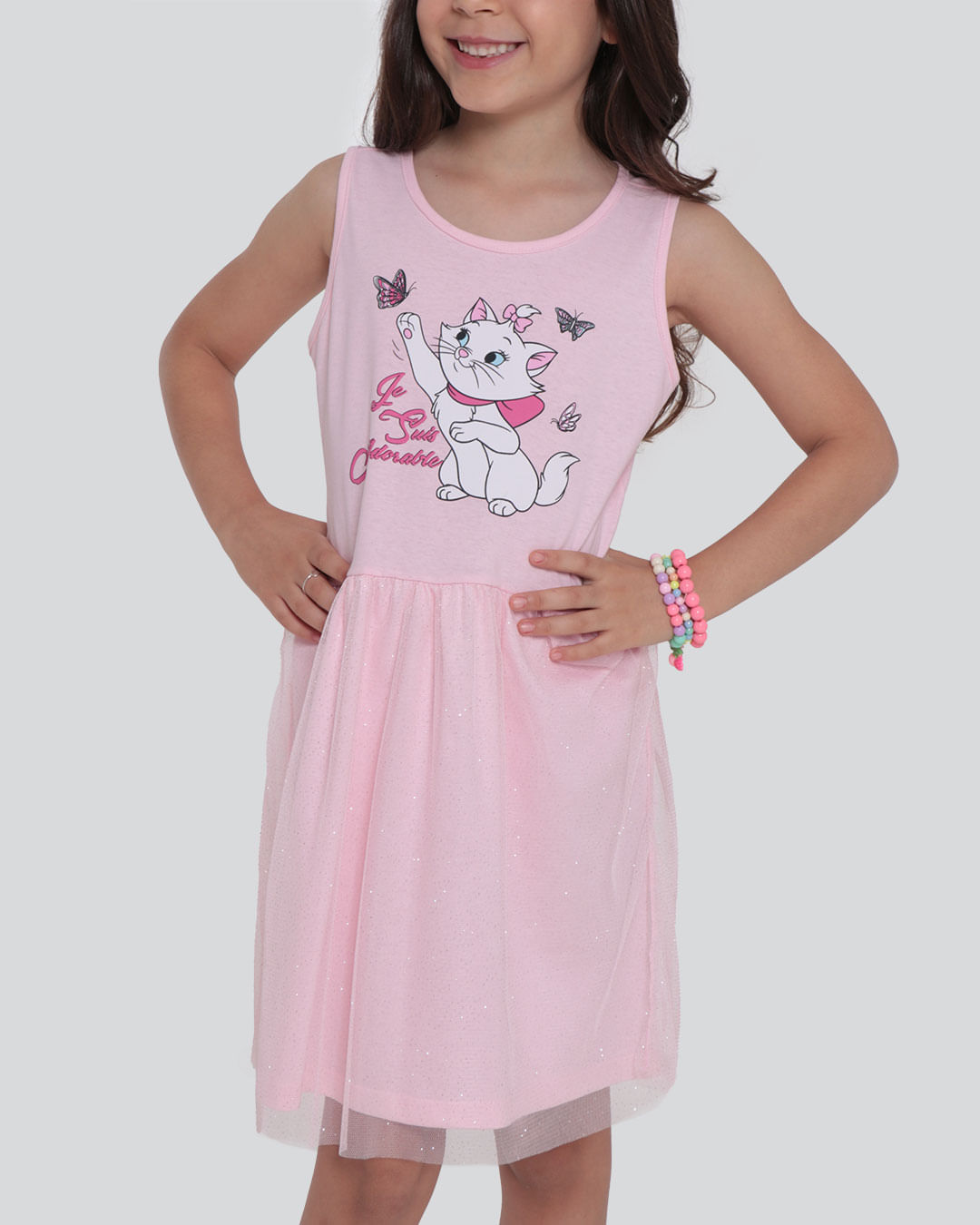 Vestido infantil tema Gata Marie rosa