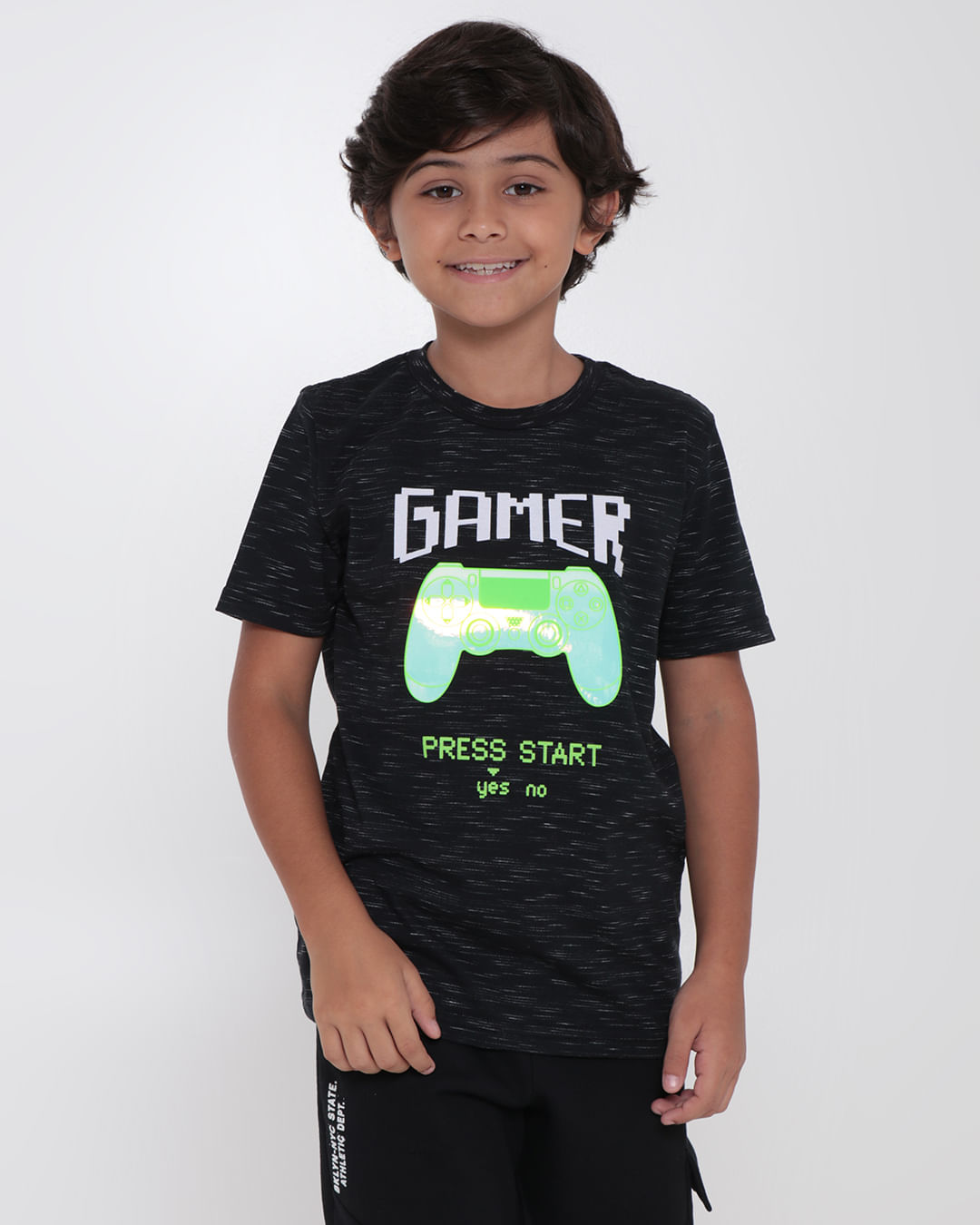 Camiseta Infantil Flamê Gamer Holográfica Preta