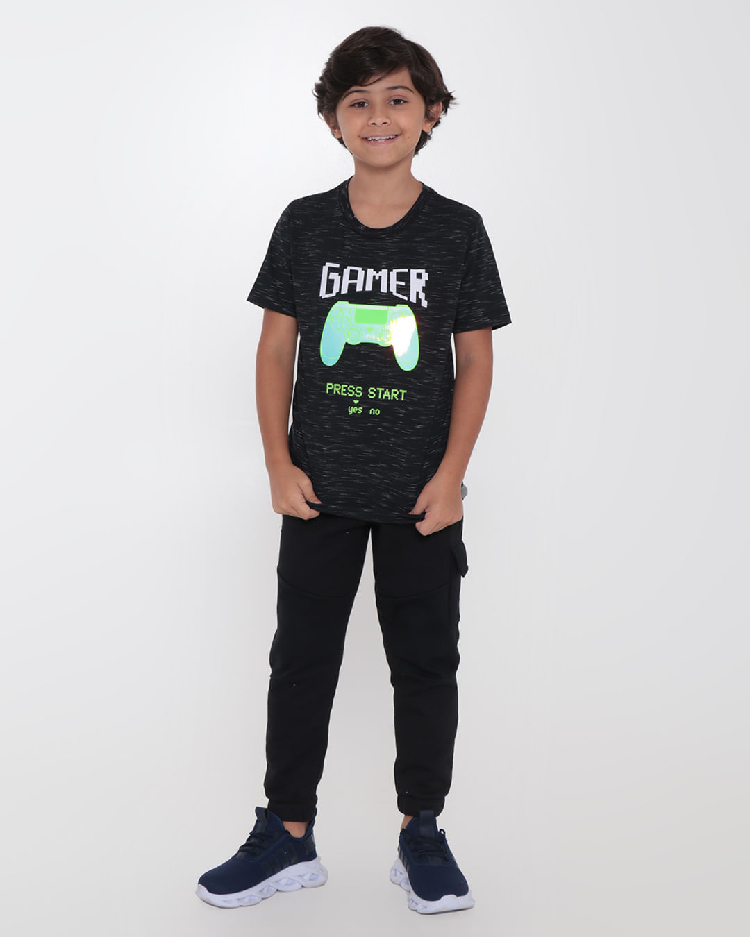Camiseta Infantil Flamê Gamer Holográfica Preta