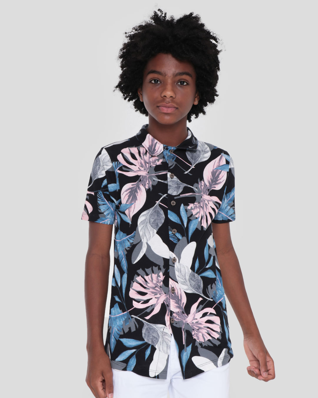 Camisa Juvenil Estampa Floral Preto