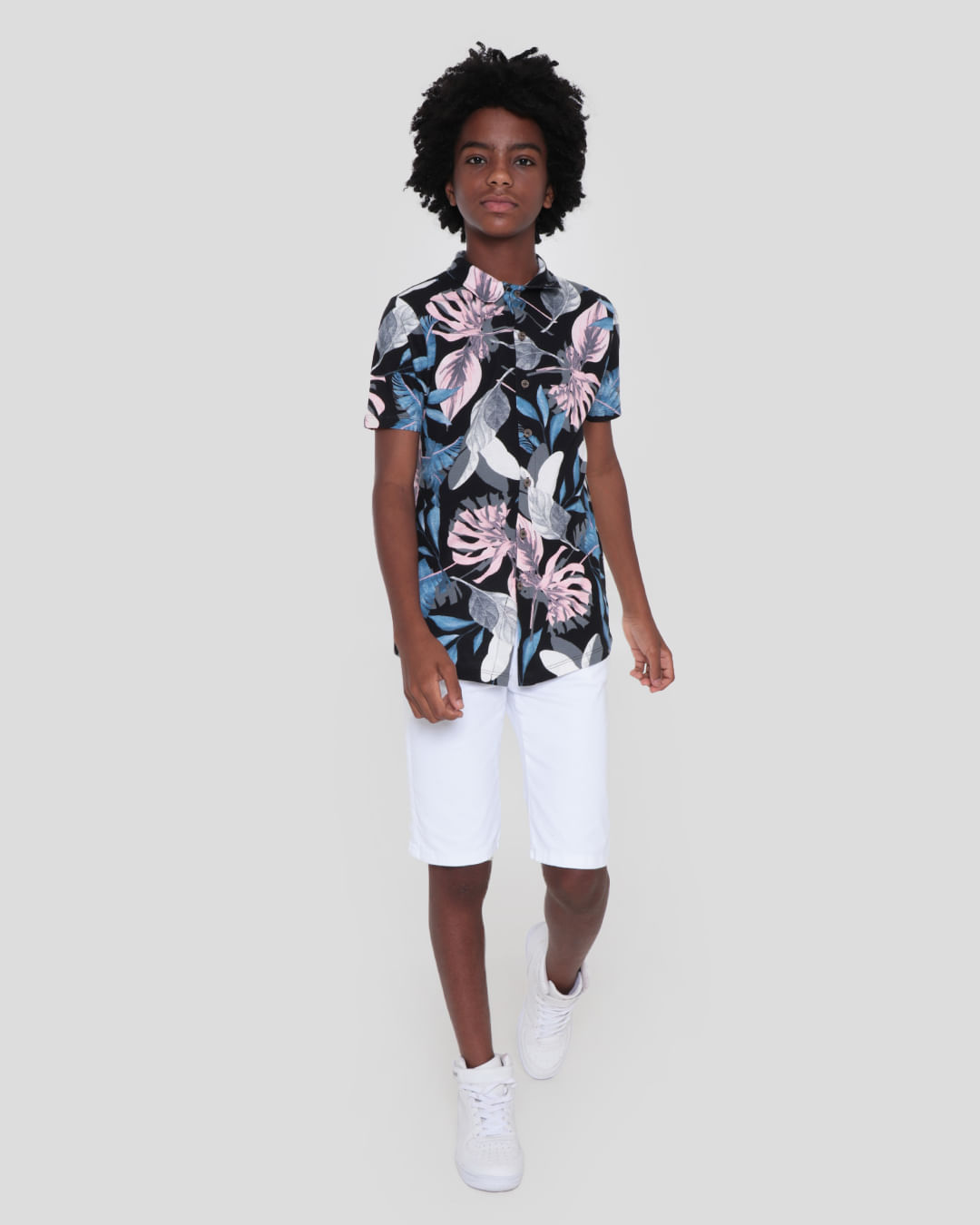 Camisa Juvenil Estampa Floral Preto