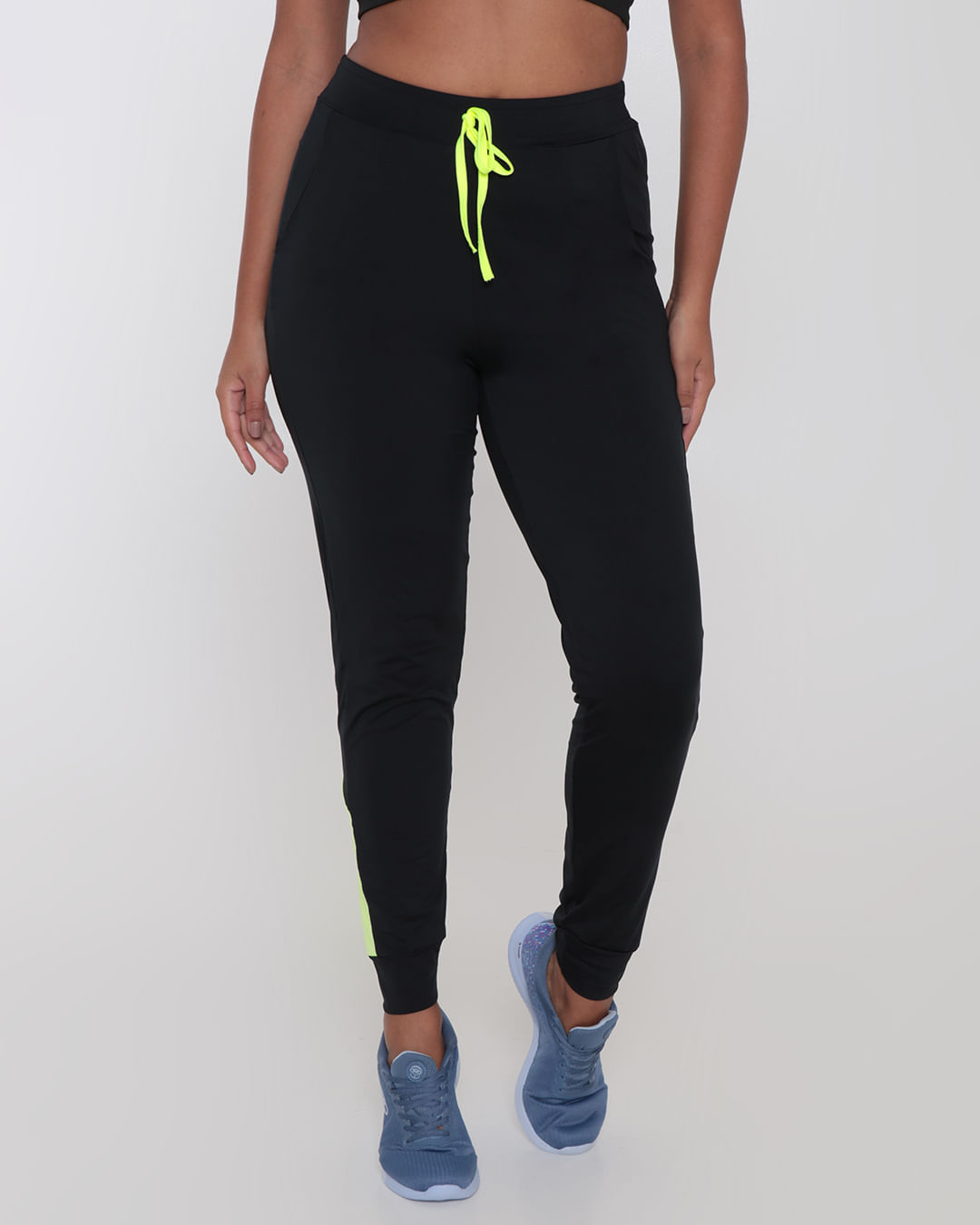 Calça Feminina Fitness Fitter Jogger Recorte Neon Preta