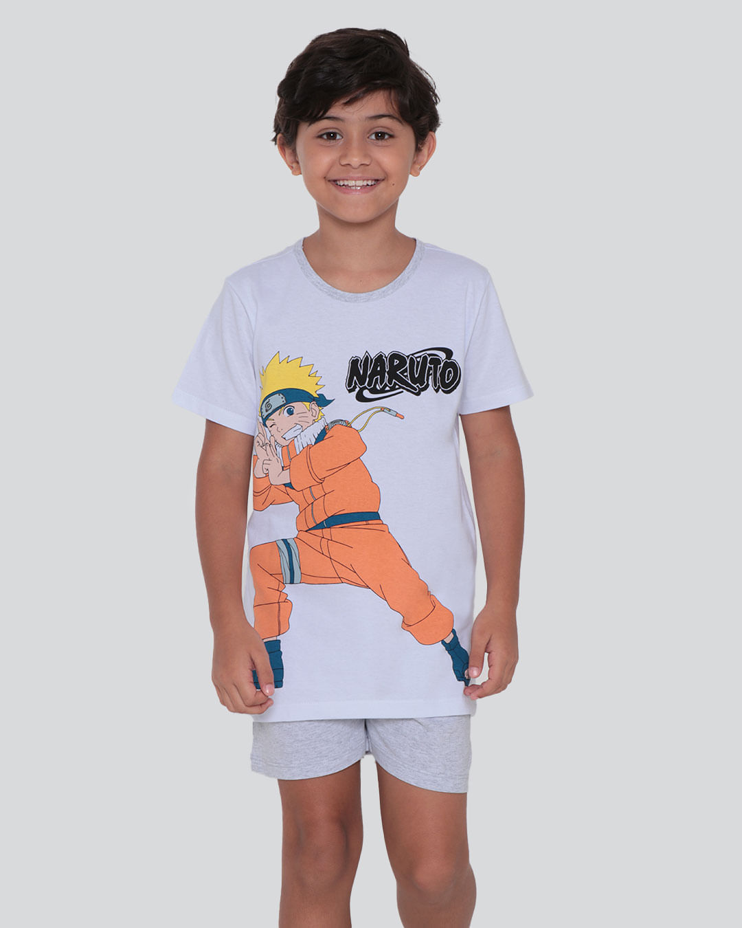 Pijama Infantil Estampa Naruto Cinza Branco