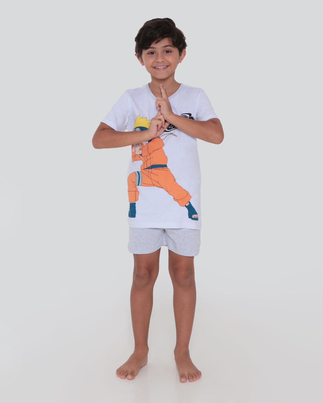 Pijama Infantil Estampa Naruto Cinza Branco