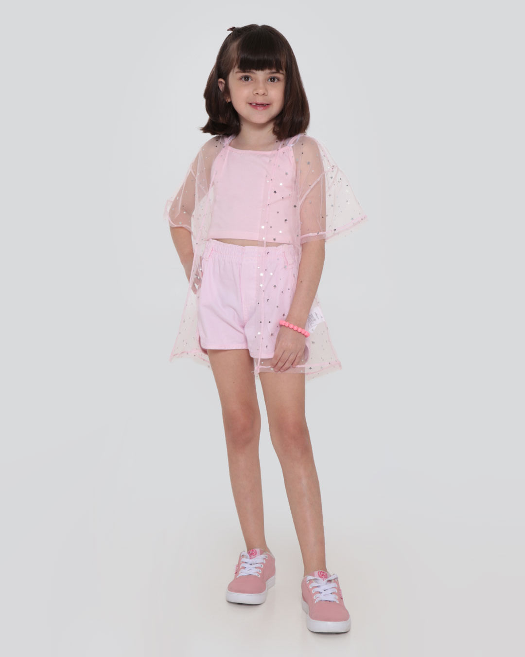 Kimono Infantil Tule Estrelinhas Rosa