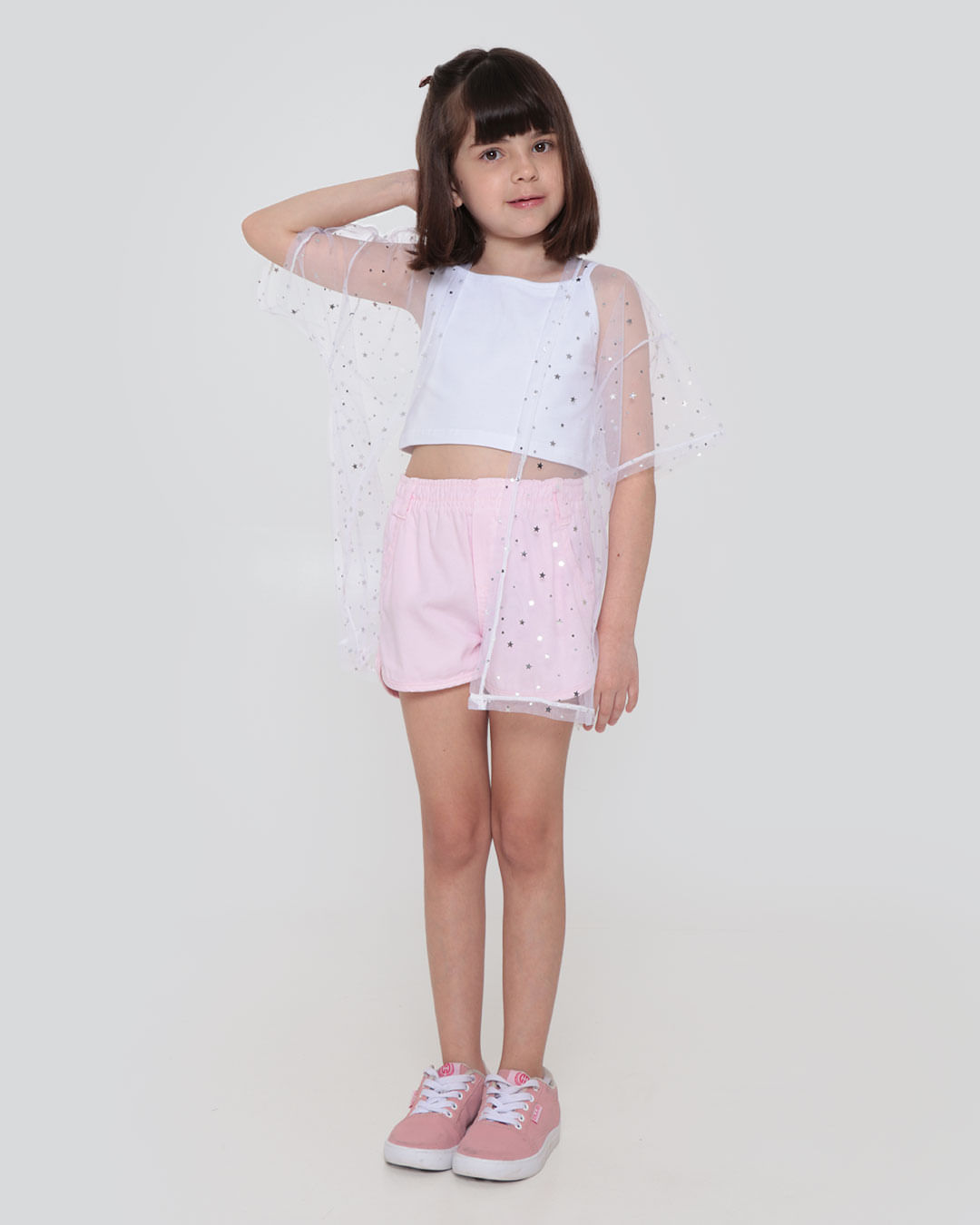 Kimono Infantil Tule Estrelinhas Branco