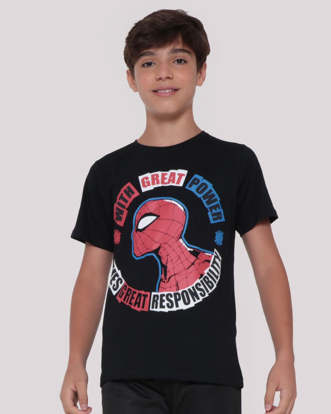 Camiseta Juvenil Estampa Homem Aranha Marvel Preta