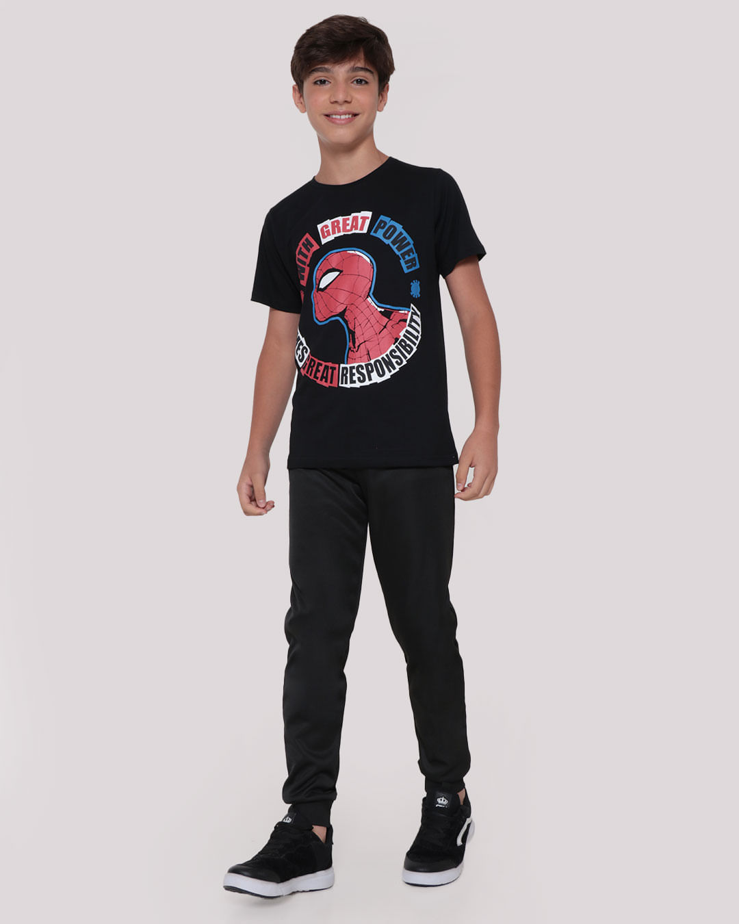 Camiseta Juvenil Estampa Homem Aranha Marvel Preta