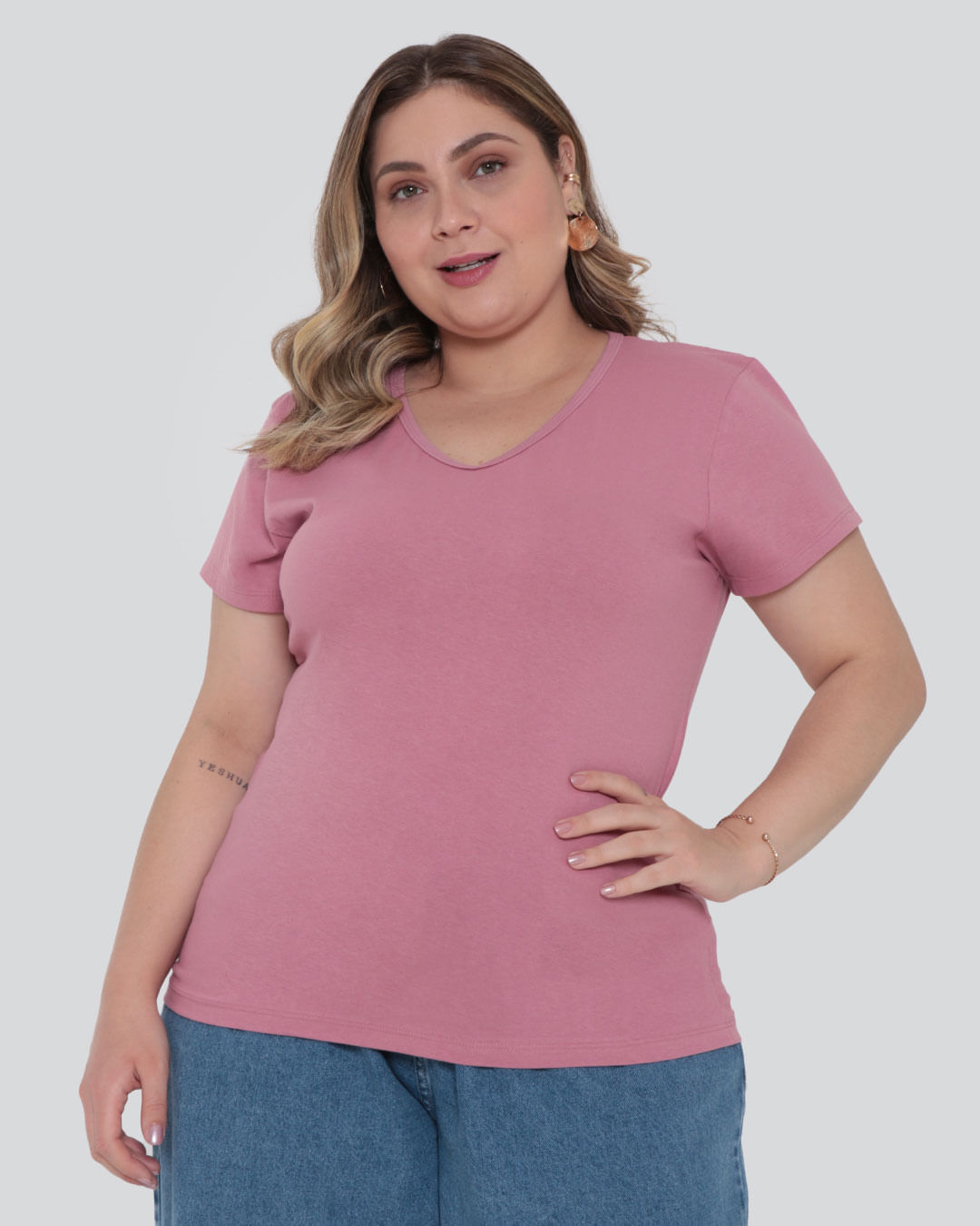 Blusa Plus Size Feminina Básica Rosa Médio