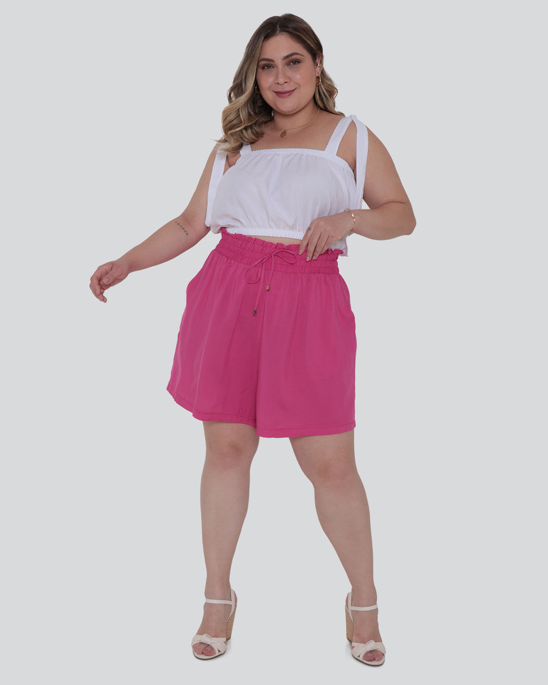 SILVINHASHOP Short Feminino Barrinha virada ao avesso Plus Size