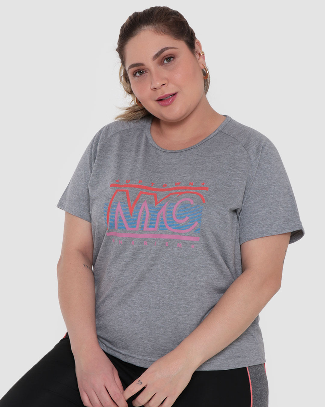 Blusa Feminina Plus Size Fitness Fitter Cinza