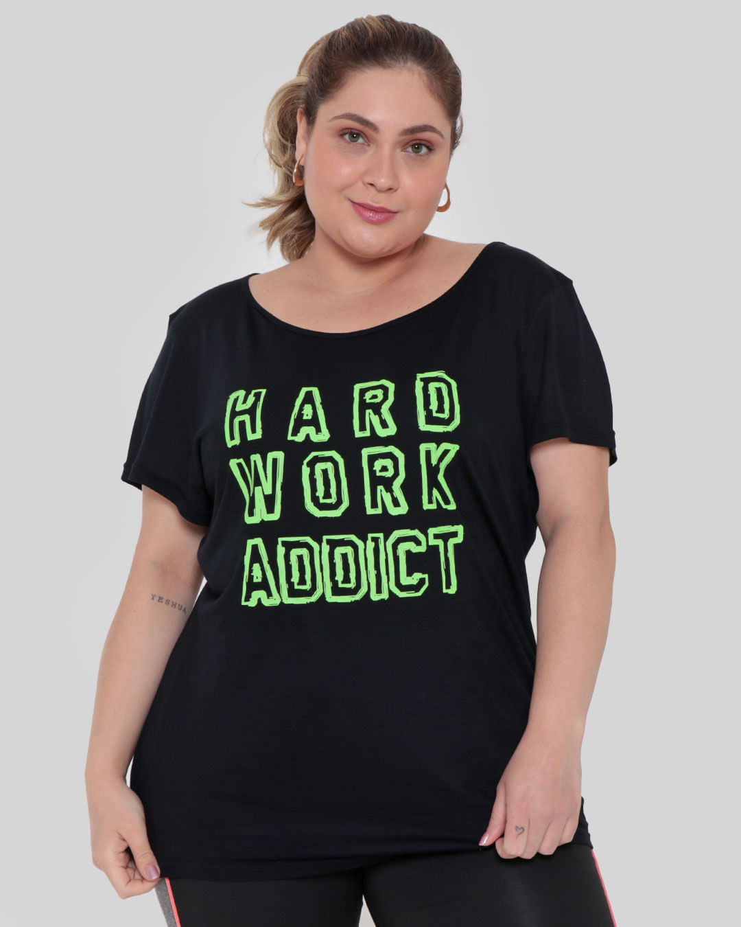 Blusa Feminina Plus Size Fitness Fitter Neon Preta