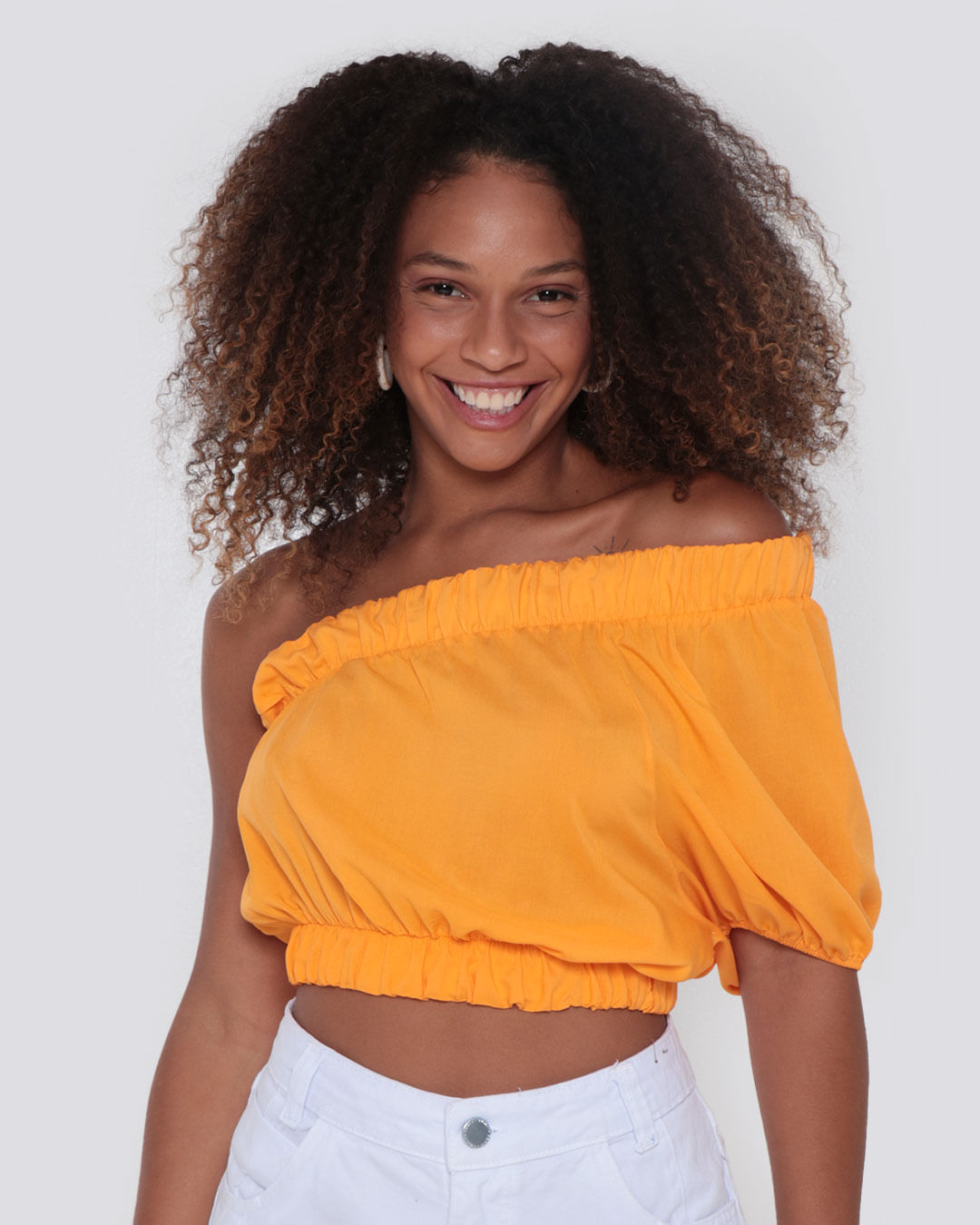 Blusa Feminina Viscose Cropped Ombro Só Amarelo