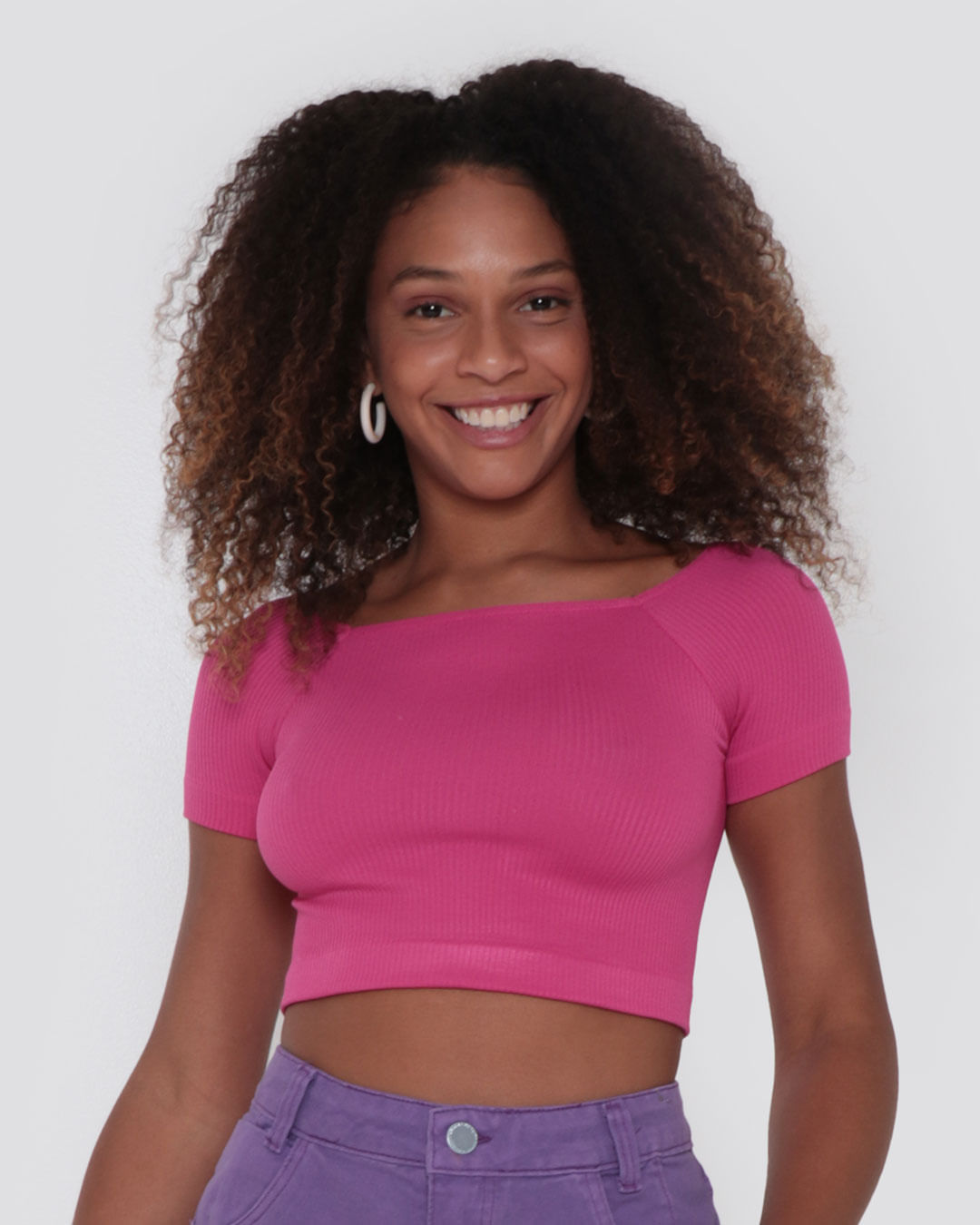 Blusa Feminina Cropped Canelada Rosa