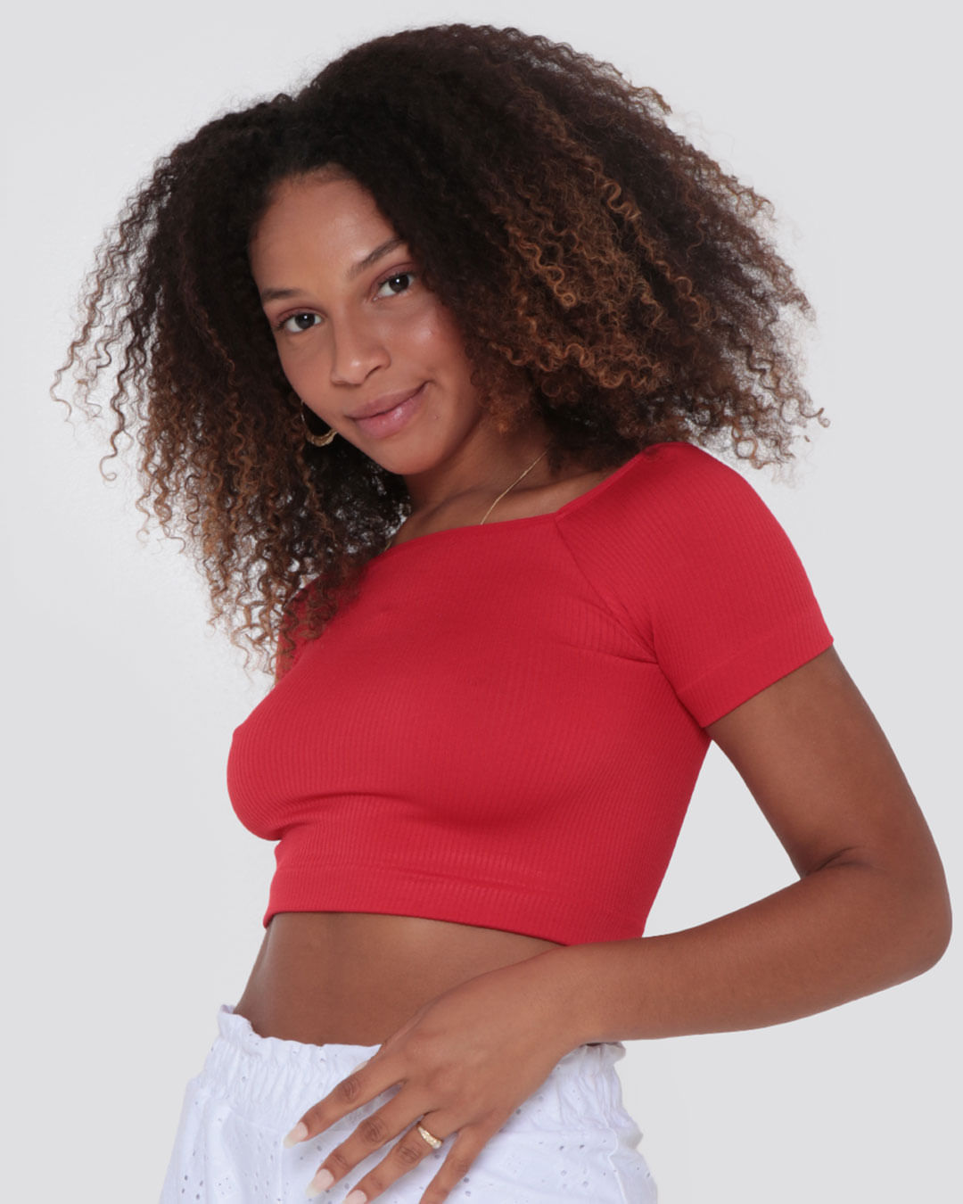 Blusa Feminina Cropped Canelada Vermelha