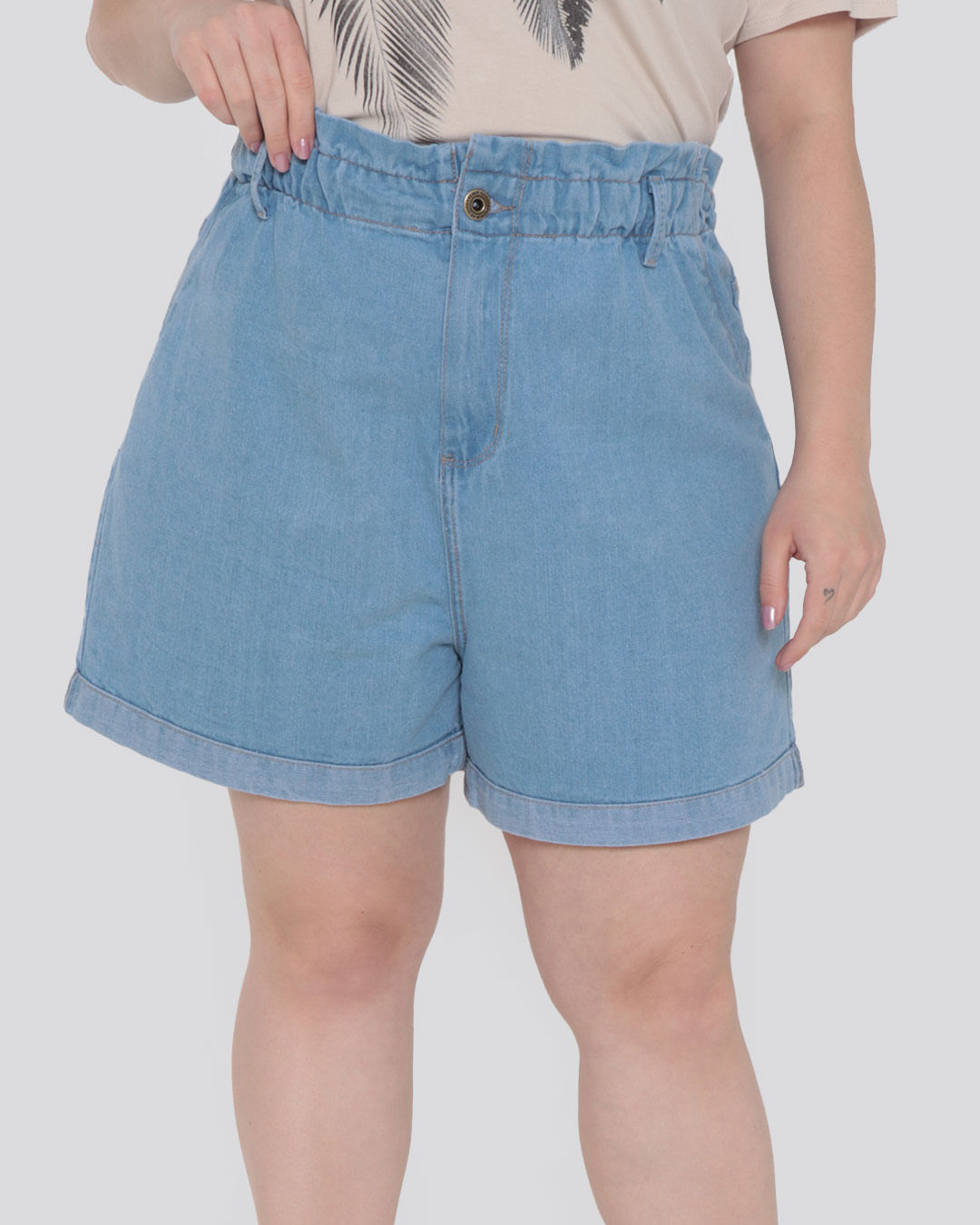Short Jeans Feminino Plus Size Clochard Azul
