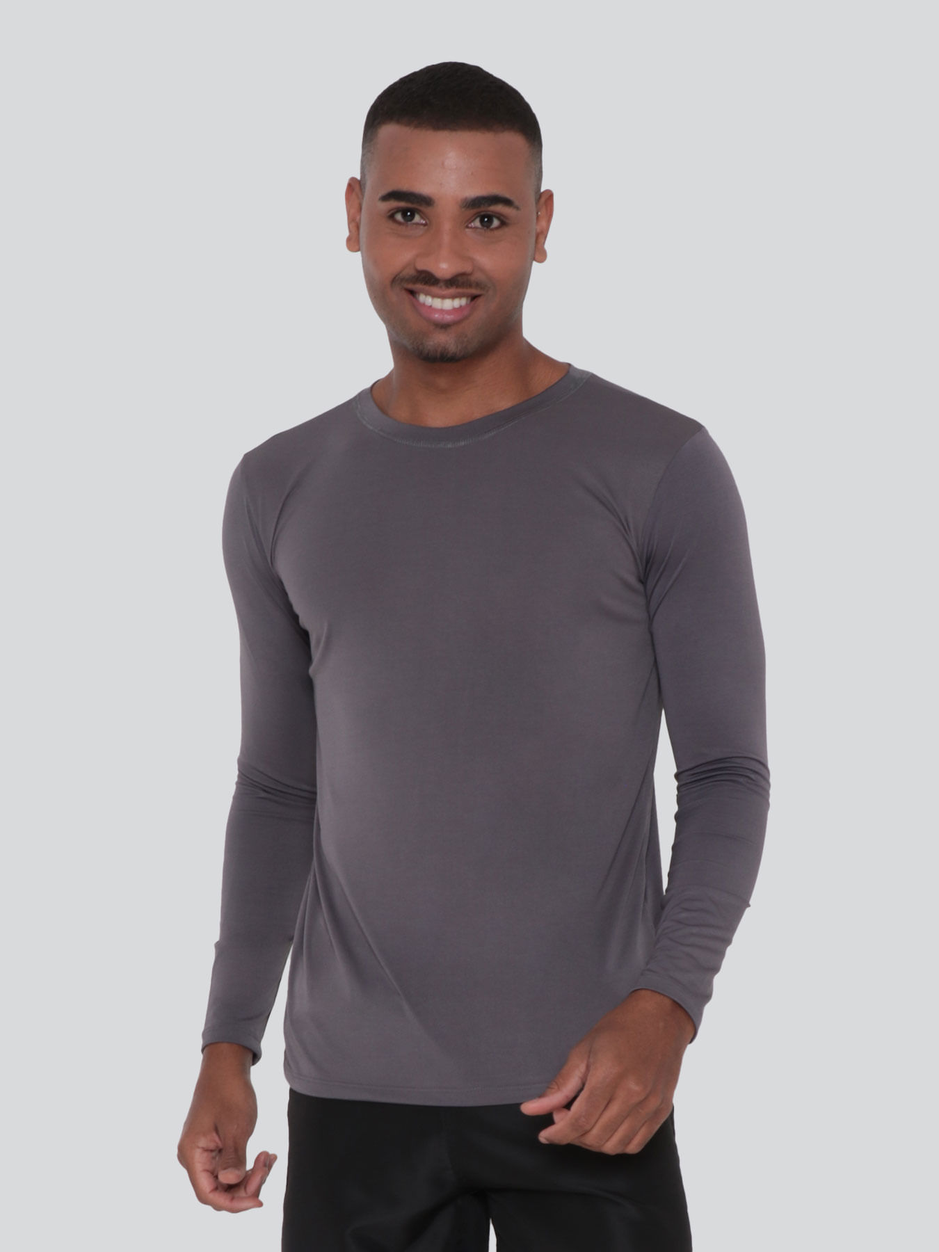 Camiseta Masculina Fitness Manga Longa Cinza