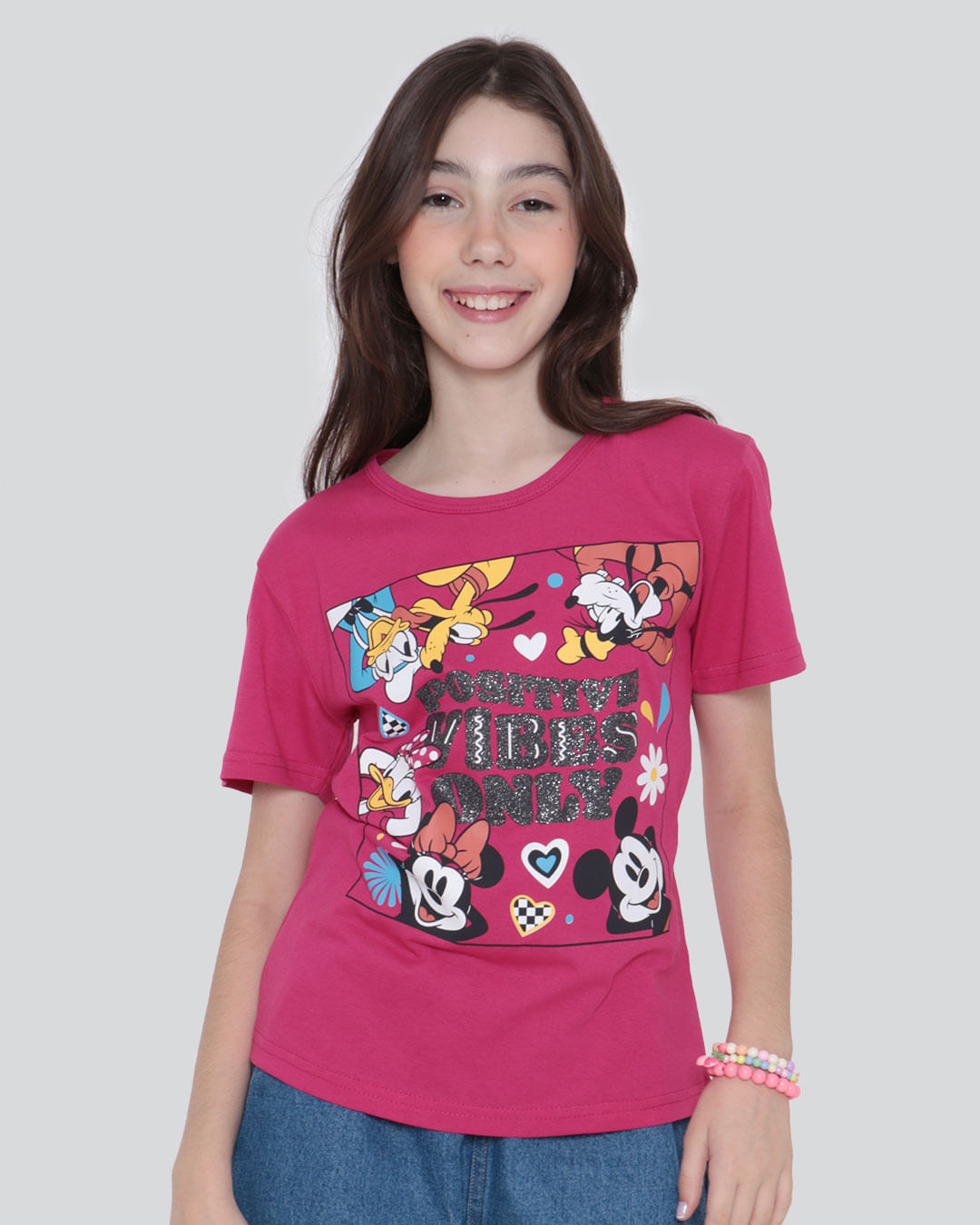 Camiseta Juvenil Estampa Disney Rosa