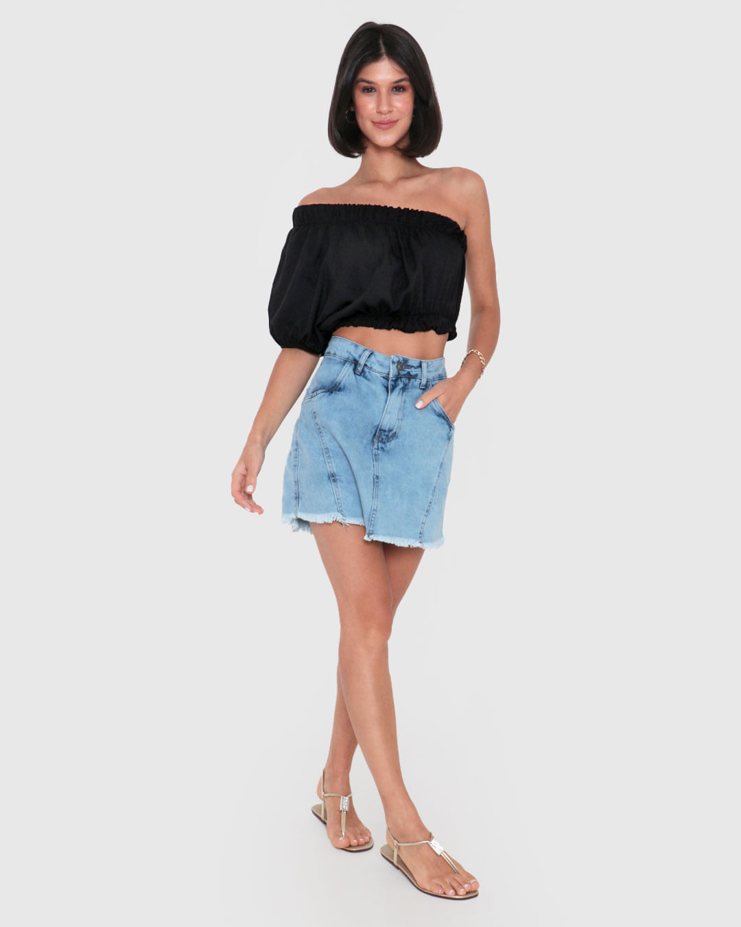 Blusa Feminina Viscose Cropped Ombro Só Preta