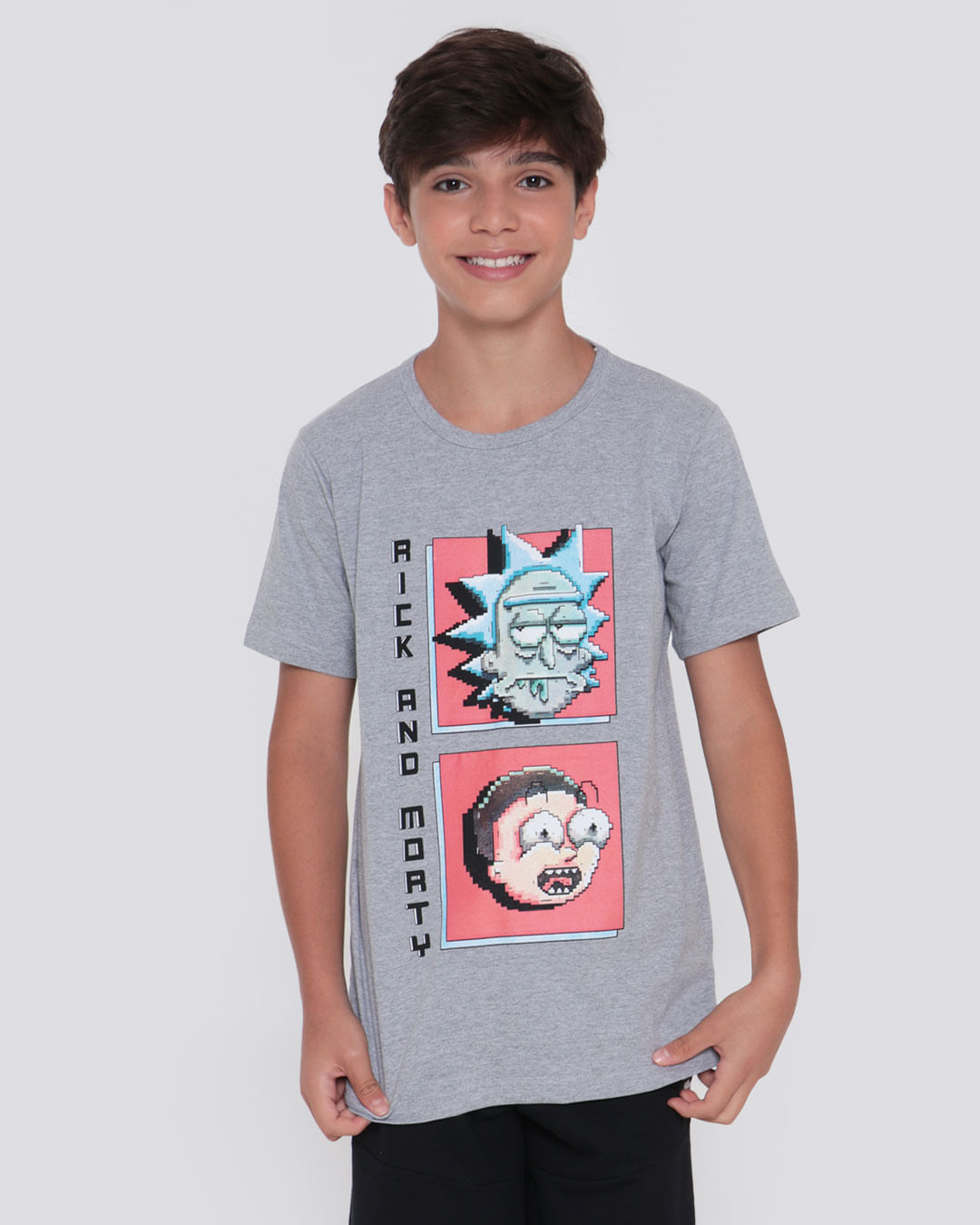 Camiseta Juvenil Estampa Rick e Morty Cinza