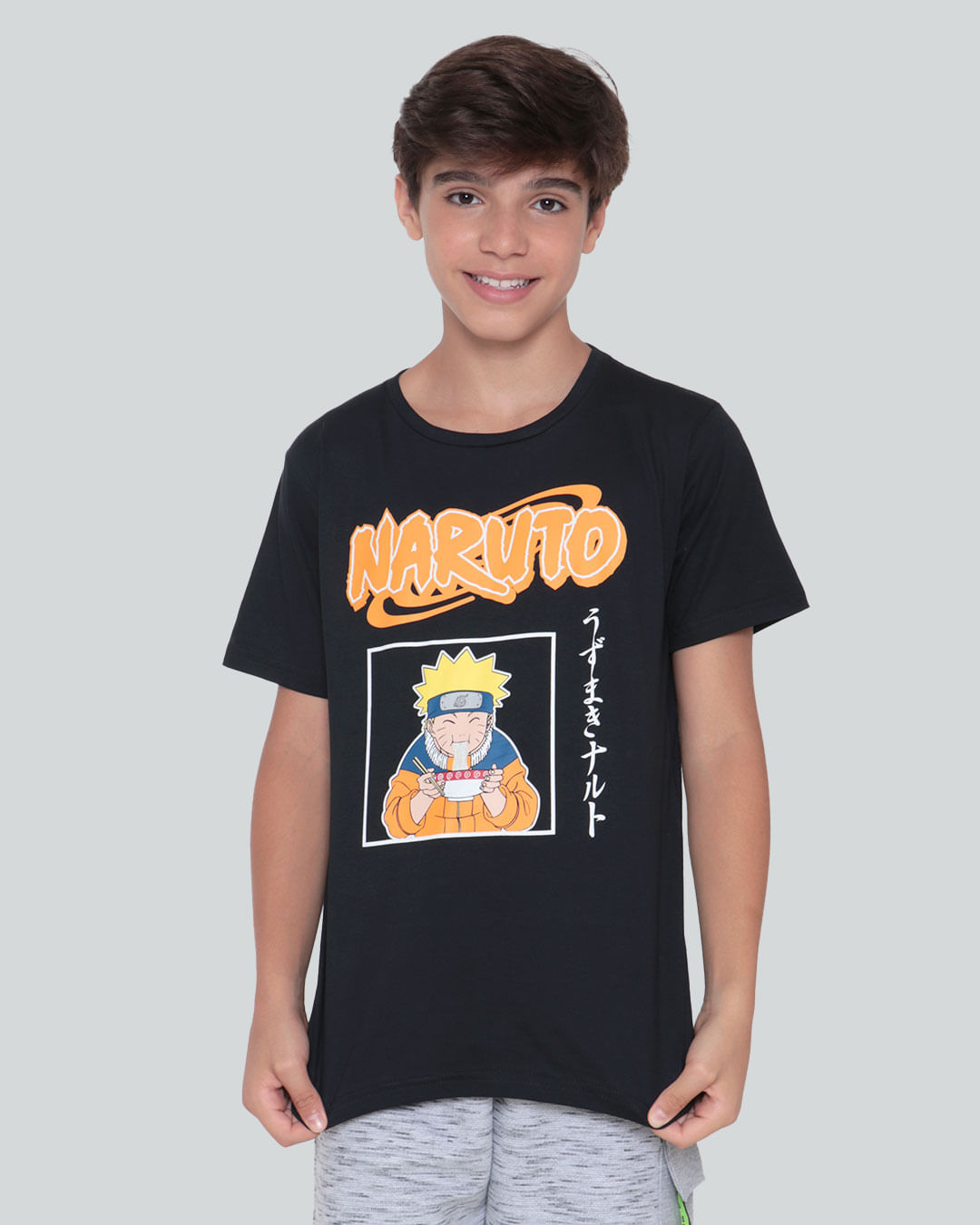 Camiseta juvenil Naruto clássico preta