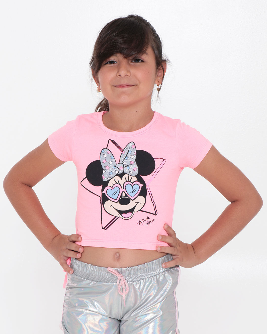Blusa Infantil Estampa Minnie Mouse Disney Neon Rosa