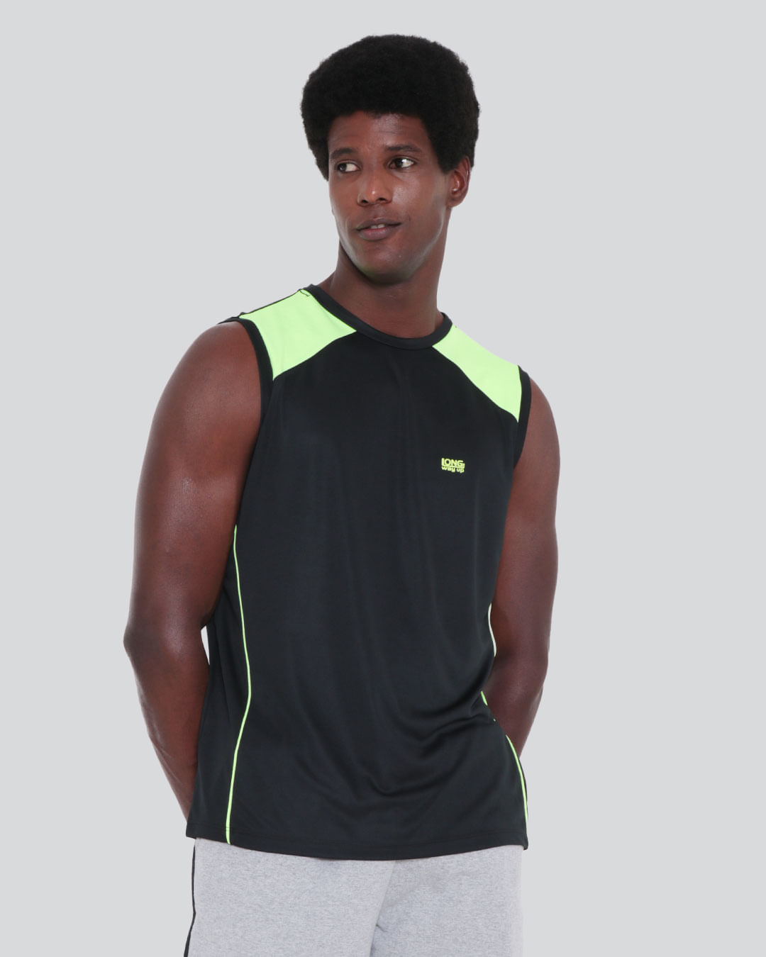 Regata Masculina Fitness Recortes Neon Preto