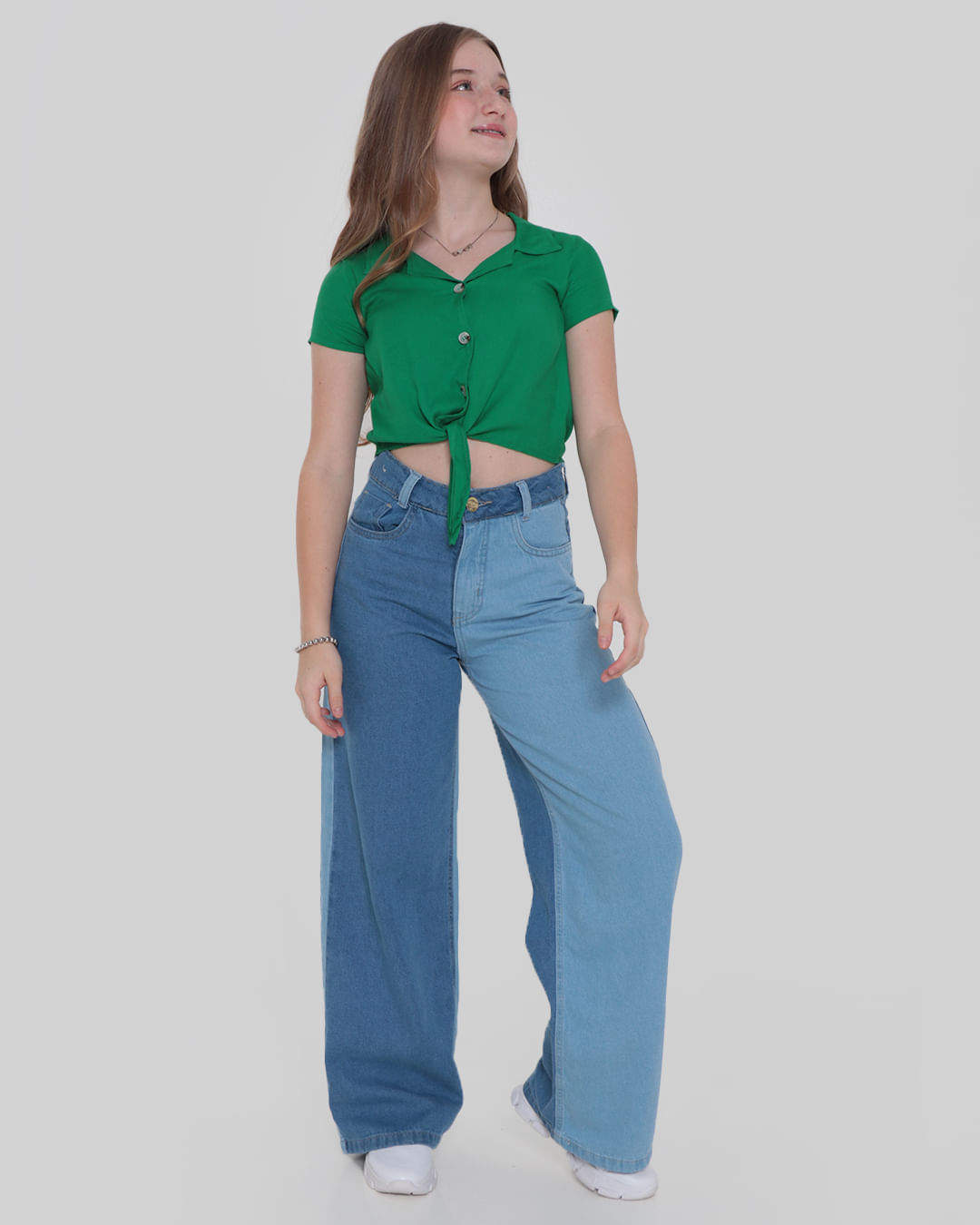 Camisa Juvenil Cropped Nozinho Viscose Verde