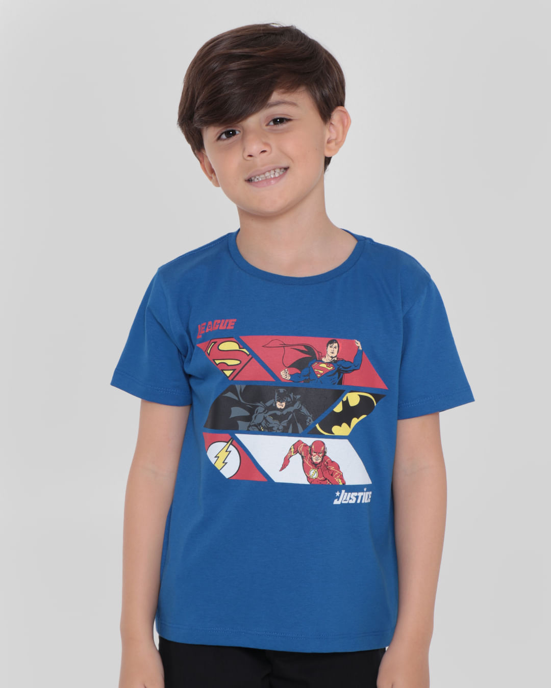 Camiseta Infantil Estampa Heróis Liga Da Justiça Azul