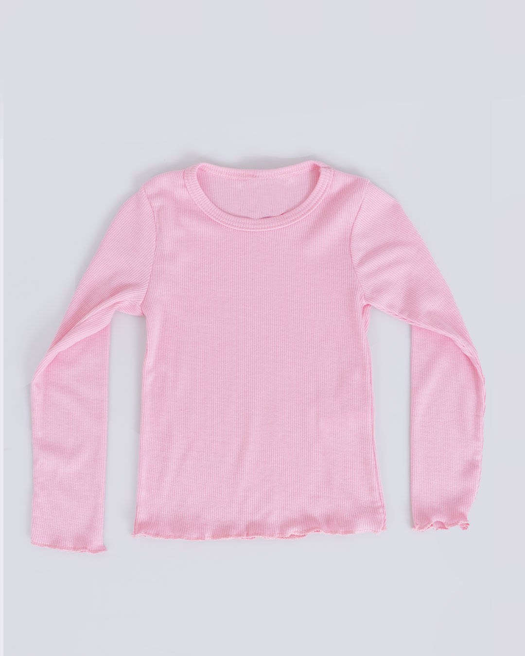 Blusa Bebê Manga Longa Canelada Rosa Claro