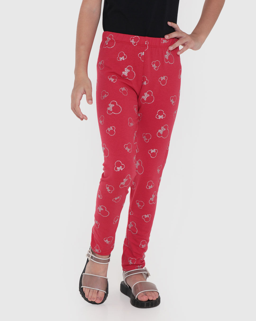 Calça Legging Infantil Estampa Minnie Glitter Disney Vermelha