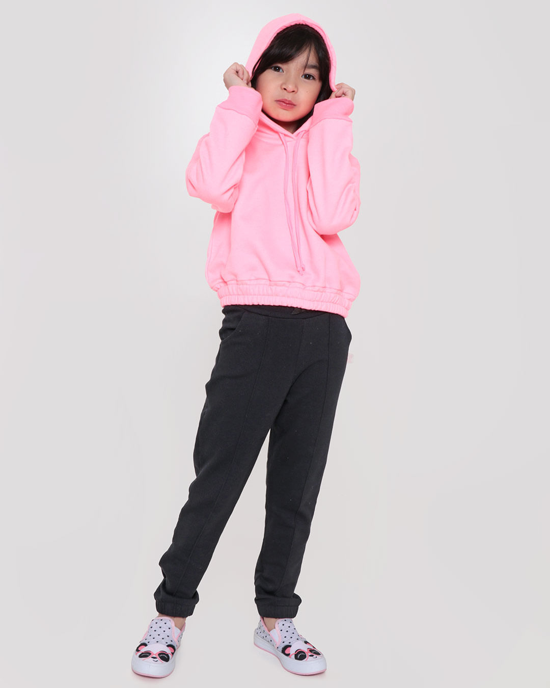 Blusa Cropped Moletom Infantil Neon Rosa