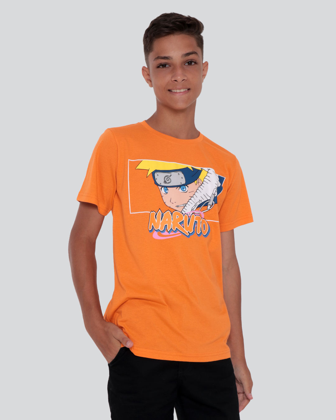 Camiseta Juvenil Estampa Naruto Laranja Claro