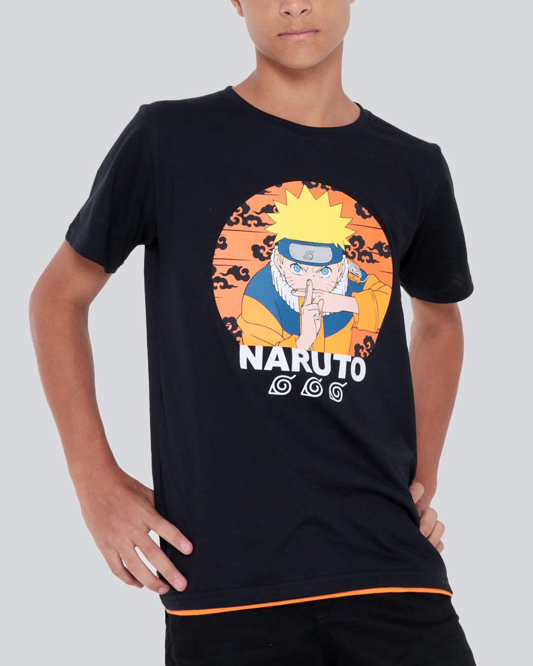 Camiseta juvenil Naruto clássico preta