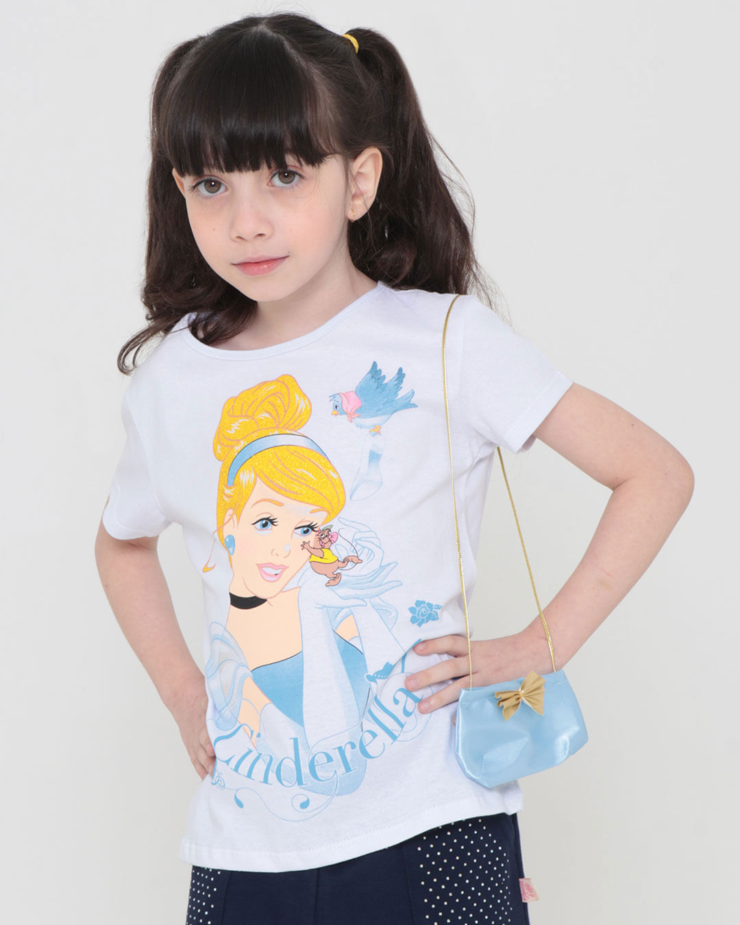 Vestido Infantil Estampa Cinderela Manga Curta Disney