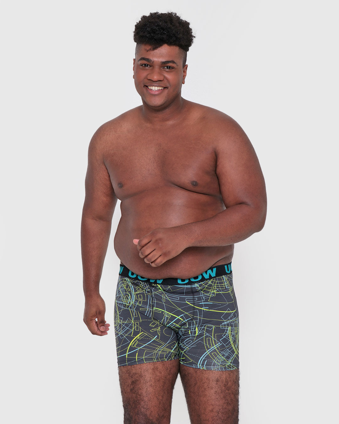 Cueca Plus Size Boxer Microfibra Estampada Preta